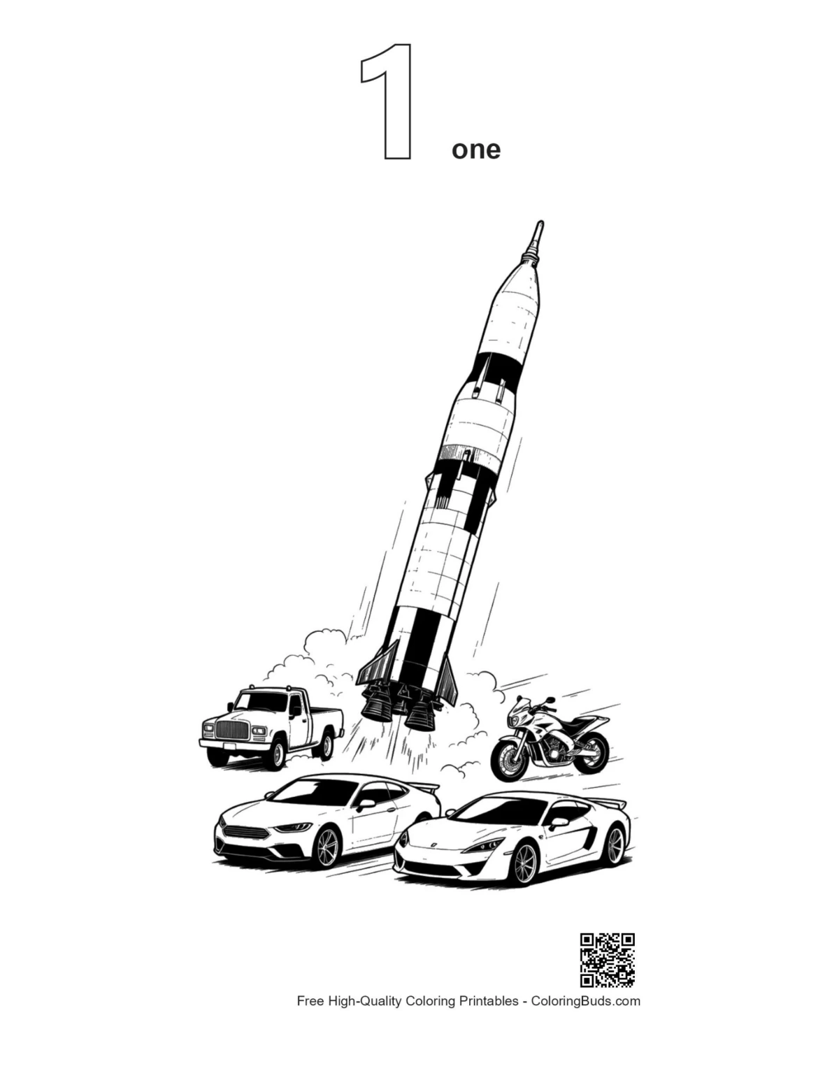 Saturn V rocket outline coloring page #1