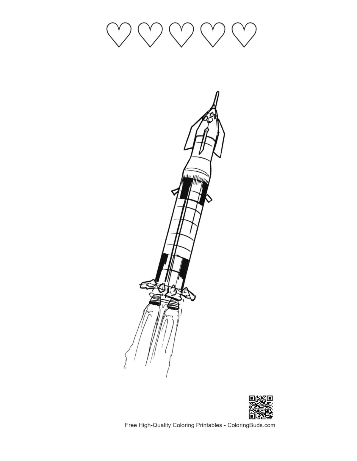Saturn-V-Raketenstartvorlage mit 5 Herzumrissen