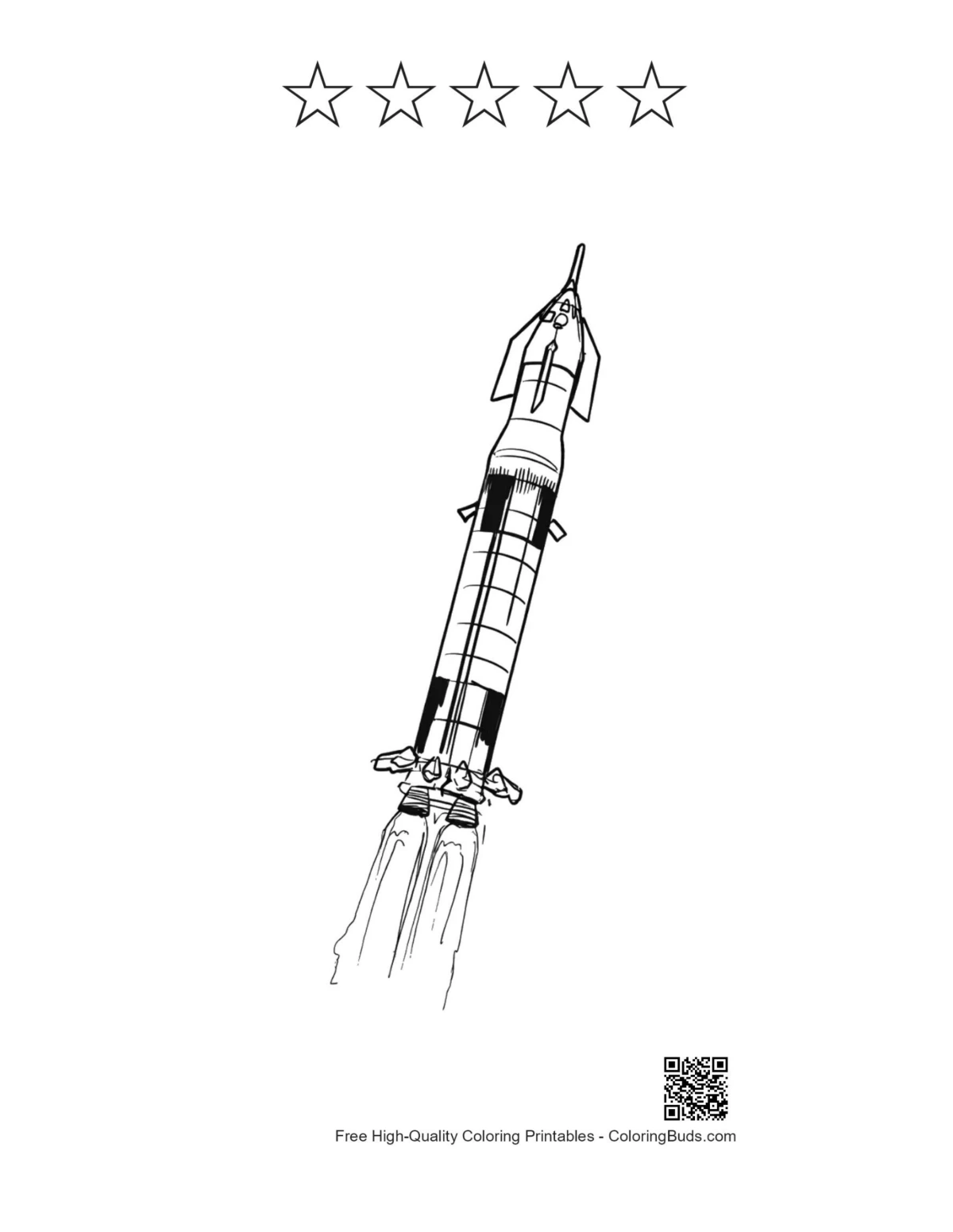 Saturn-V-Raketenstartvorlage mit 5 Sternenumriss