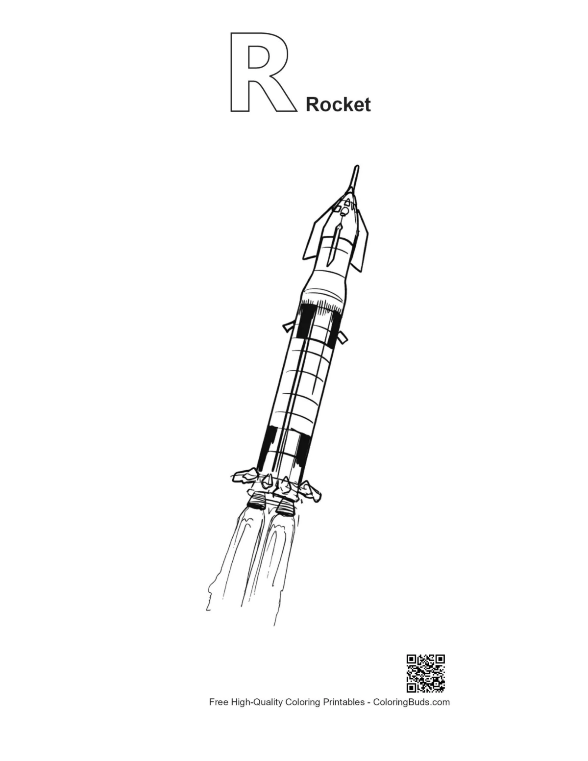 Startumriss der Saturn-V-Rakete mit dem Buchstaben R