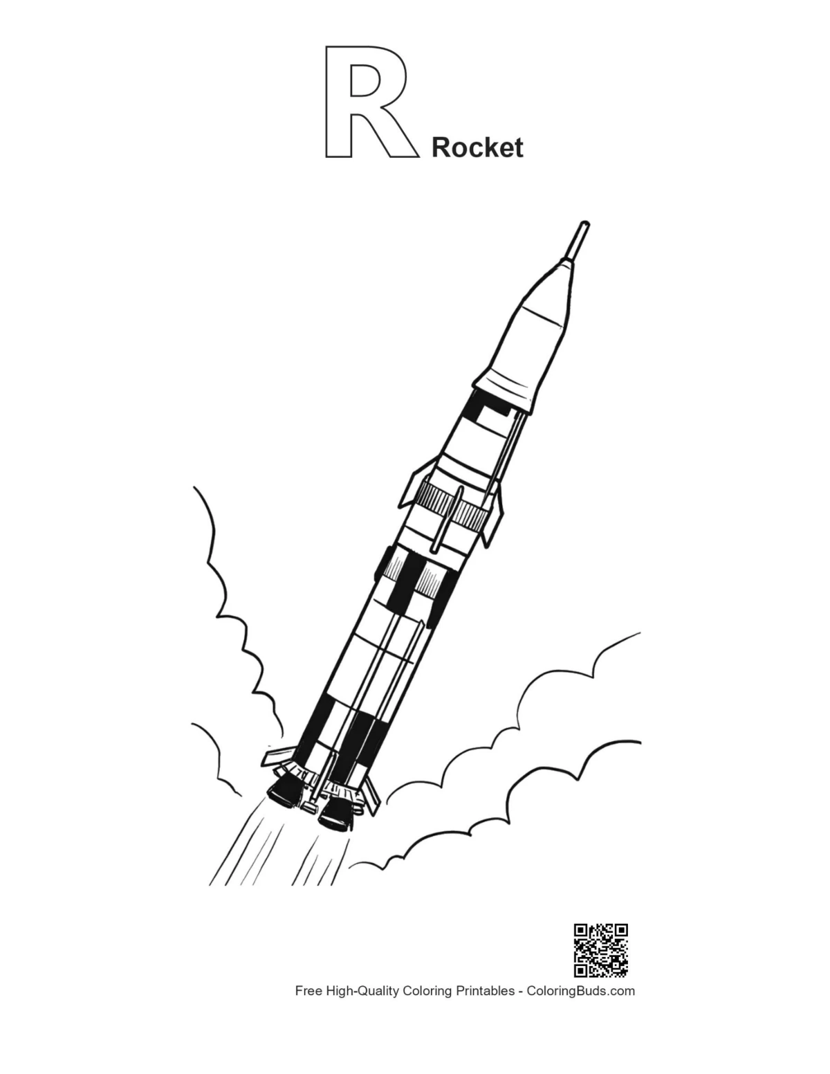 Saturn V launching printable letter R rocket