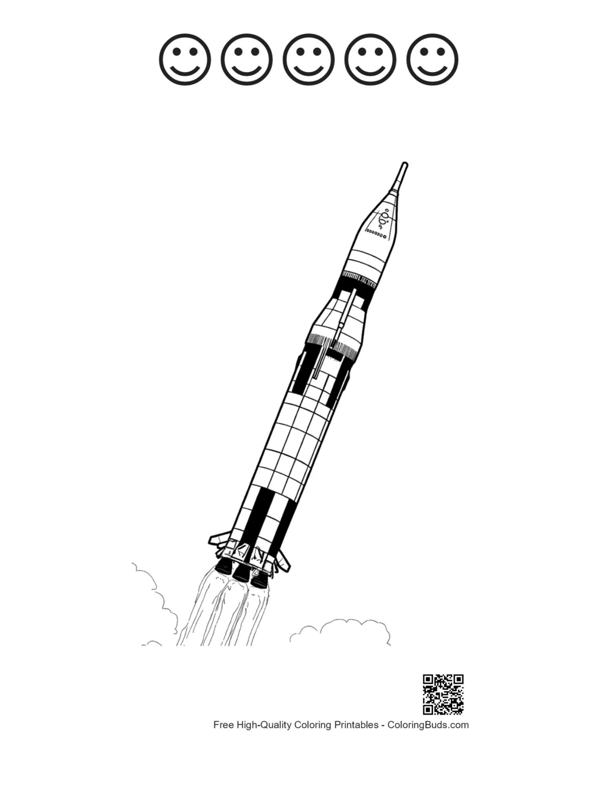Saturn V printable 5 happy faces outlines