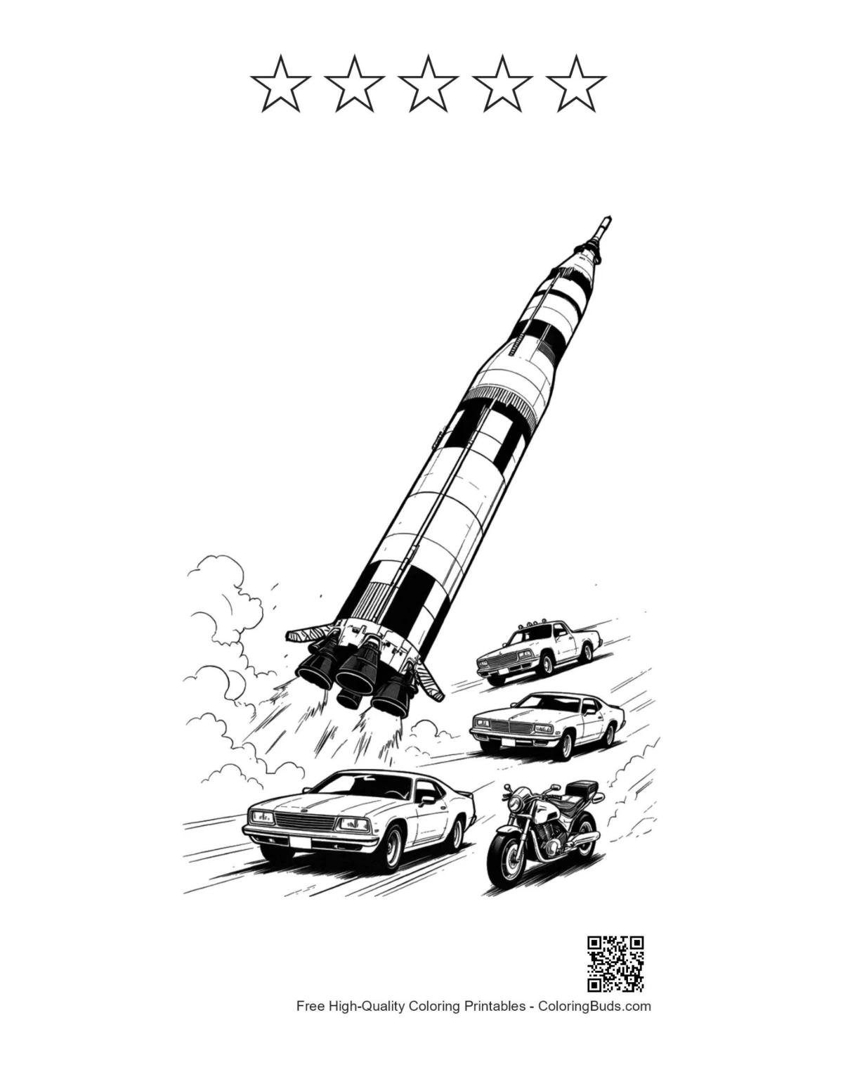 Saturn V racing cars with 5 stars outline