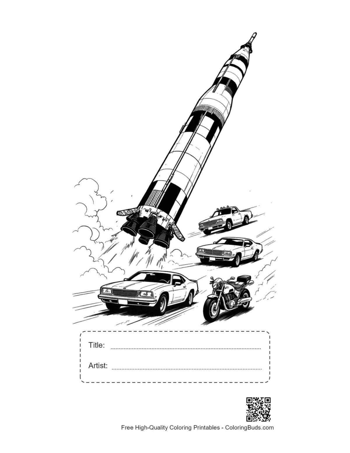 Printable Saturn V racing cars with title box