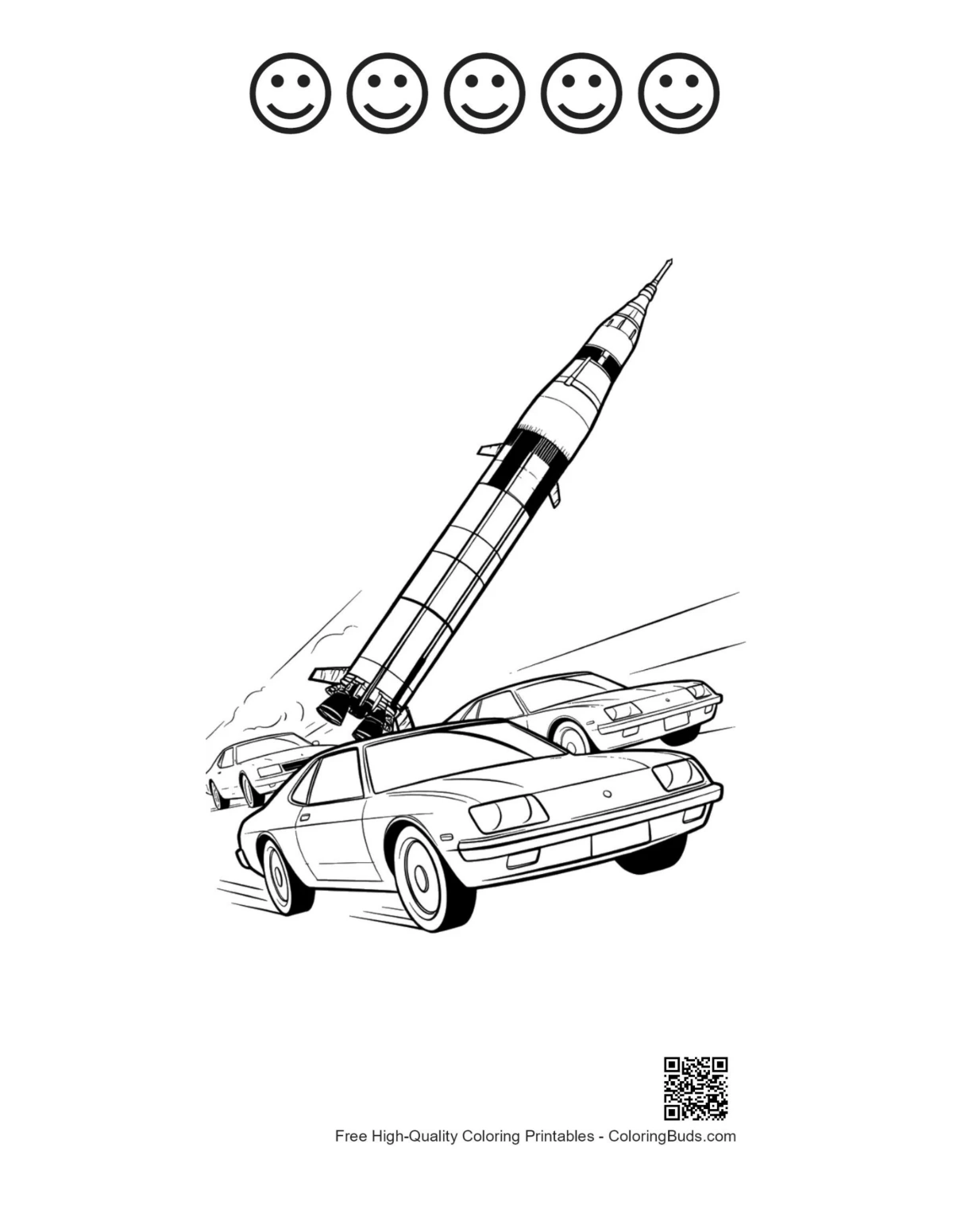 Saturn V rocket race happy face outline printable
