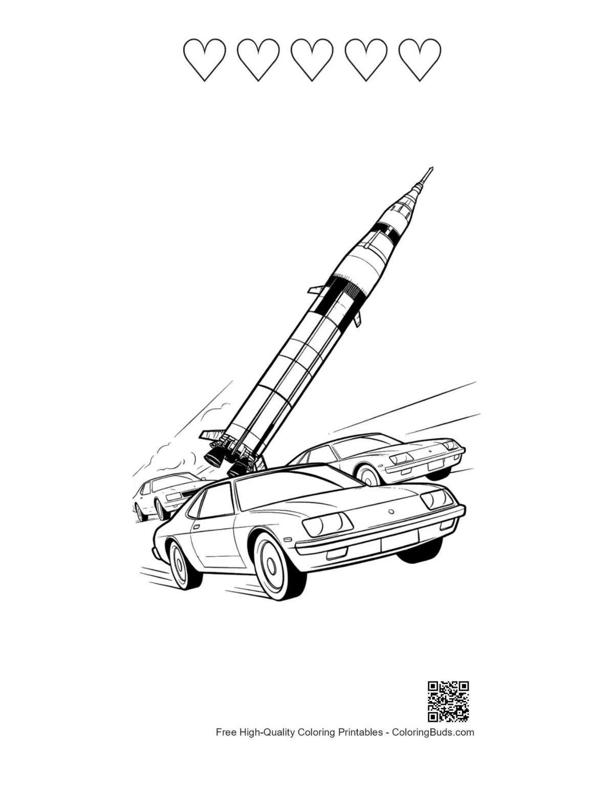 Saturn V rocket race hearts outline sheet