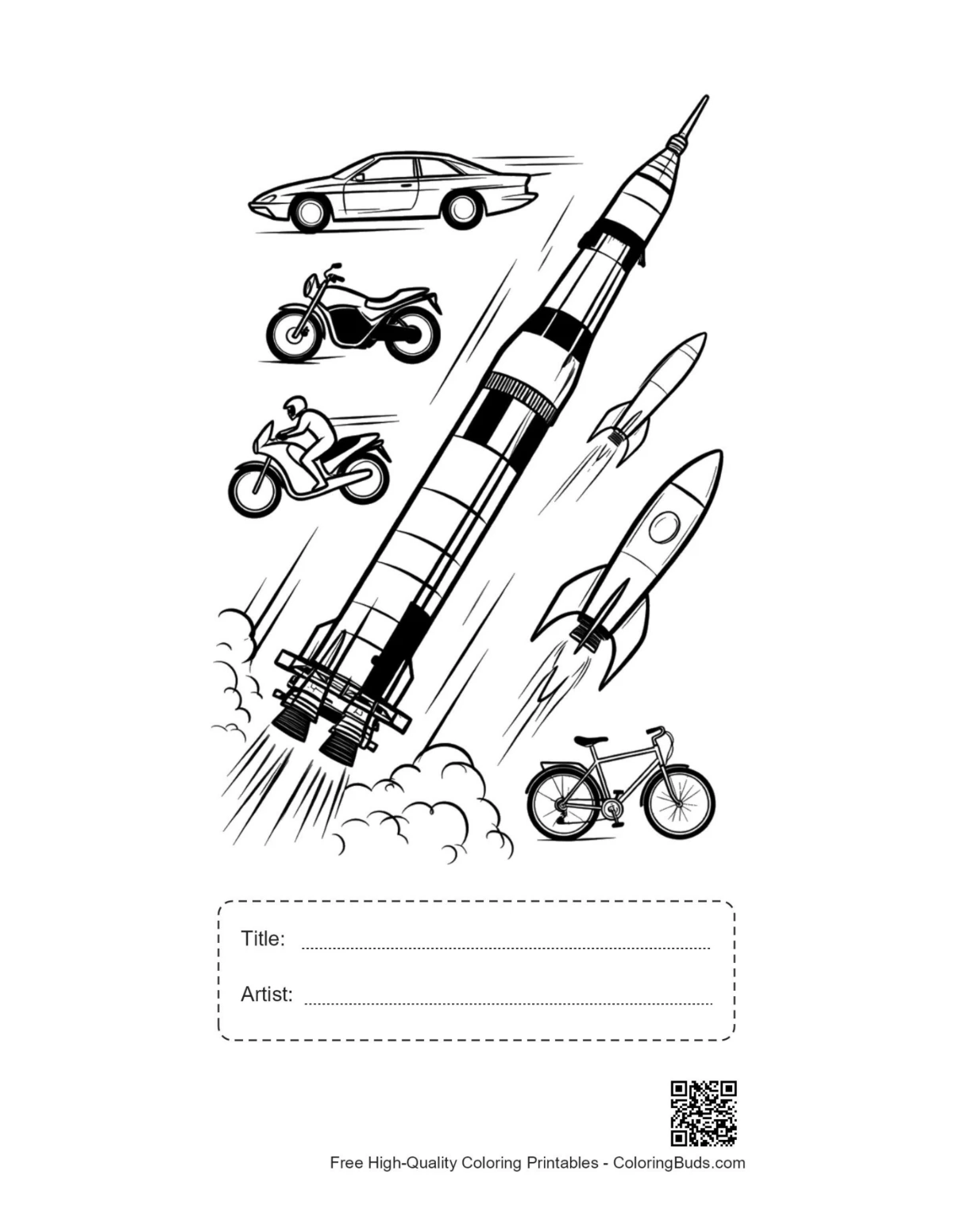 Printable Saturn V racing vehicles with title box