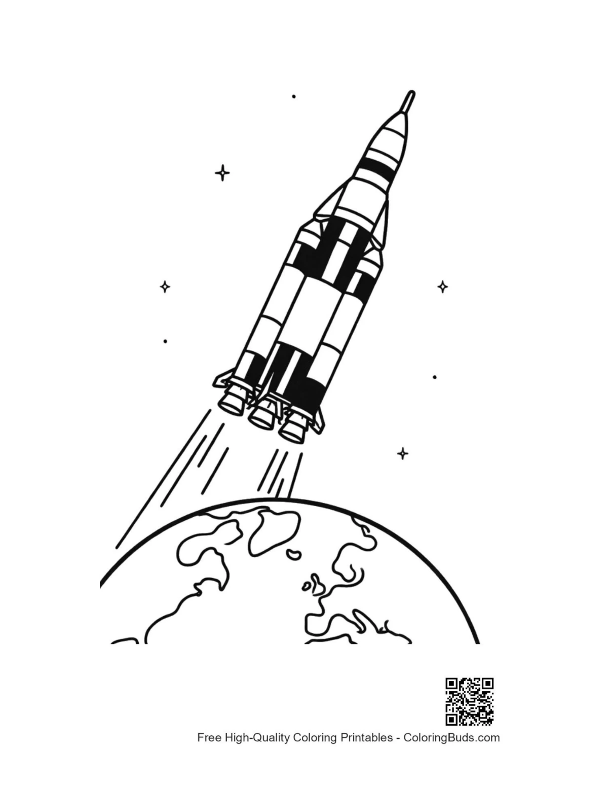 Saturn V rocket re-entering atmosphere coloring page