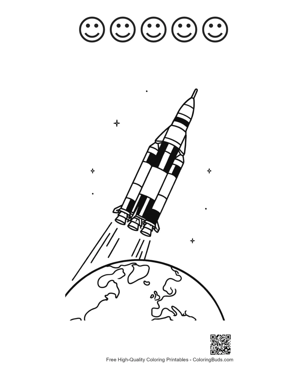 Saturn V coloring with happy face outlines