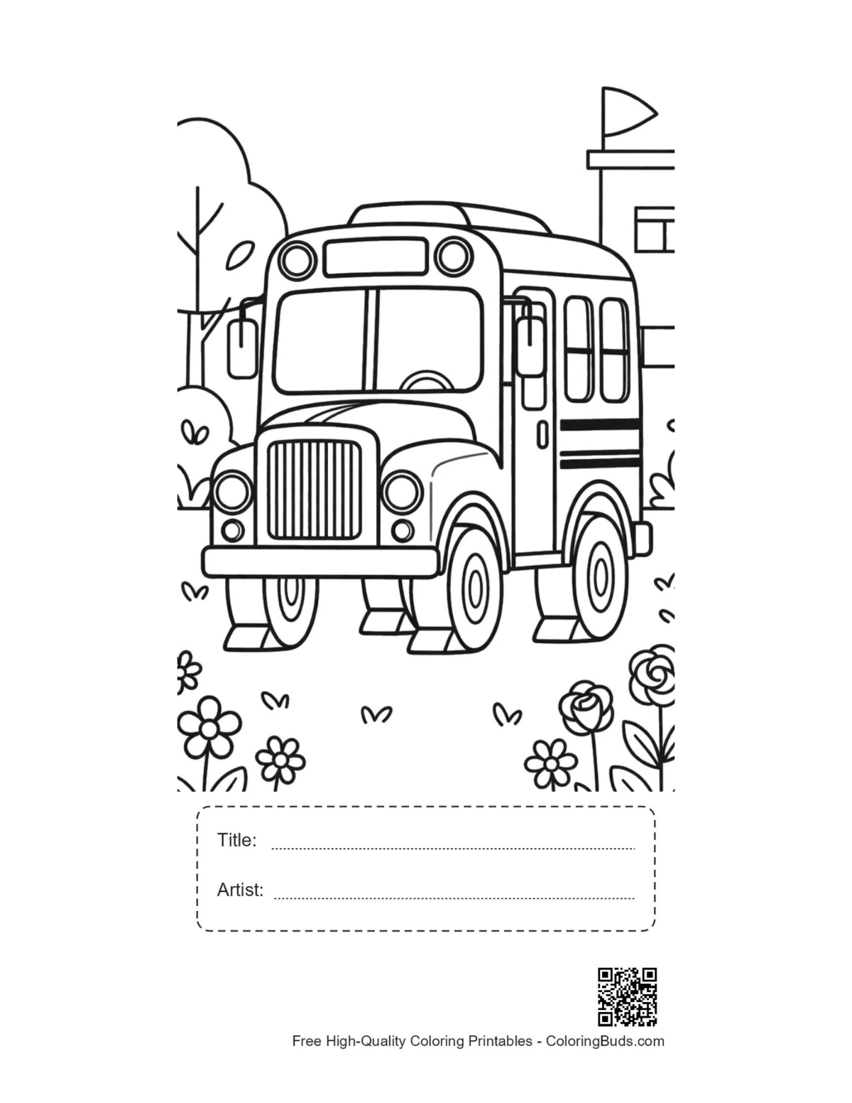 Yellow bus floral garden printable with title box