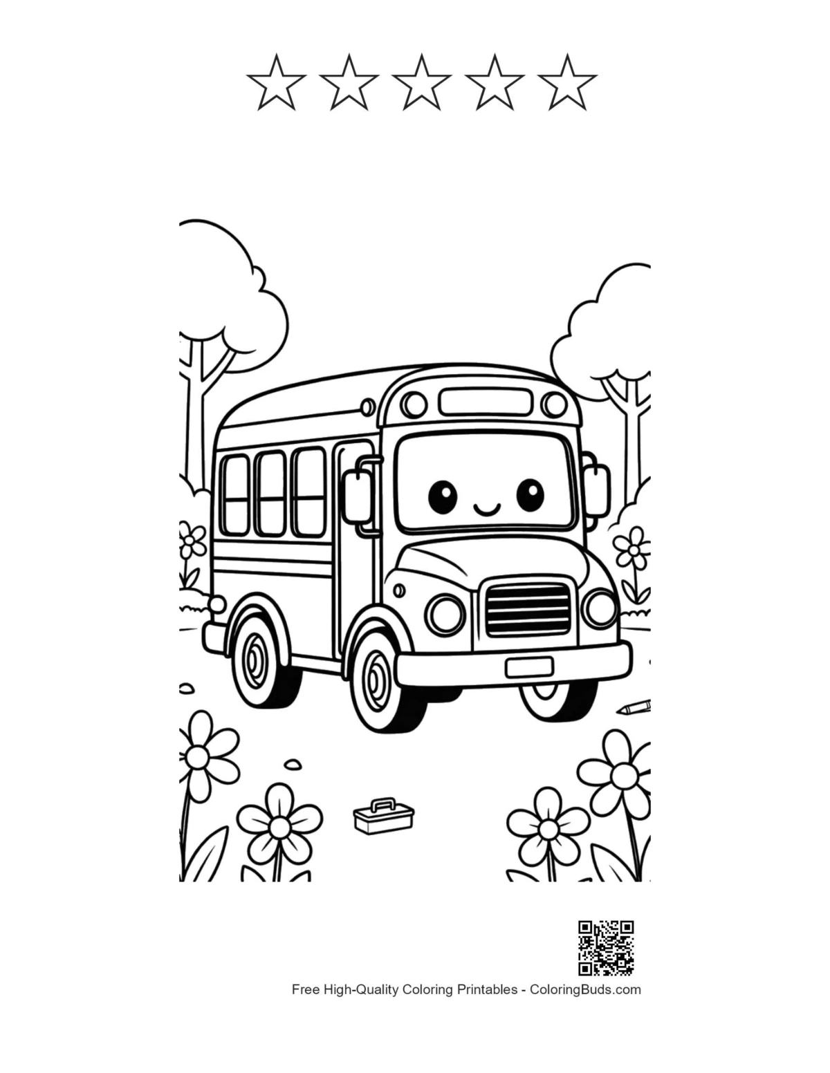 School bus printable with 5 star outlines