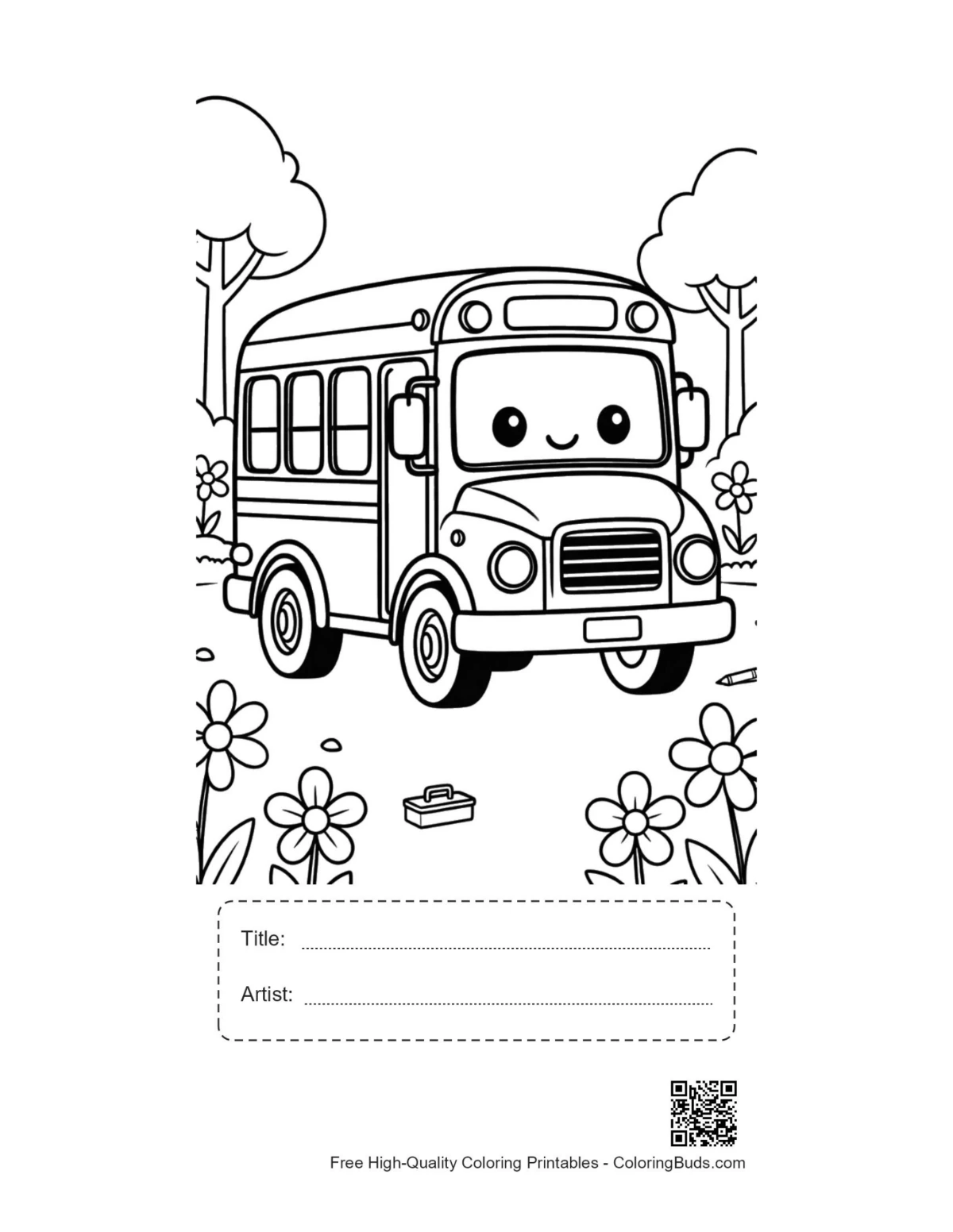 Cute school bus printable with title and artist box