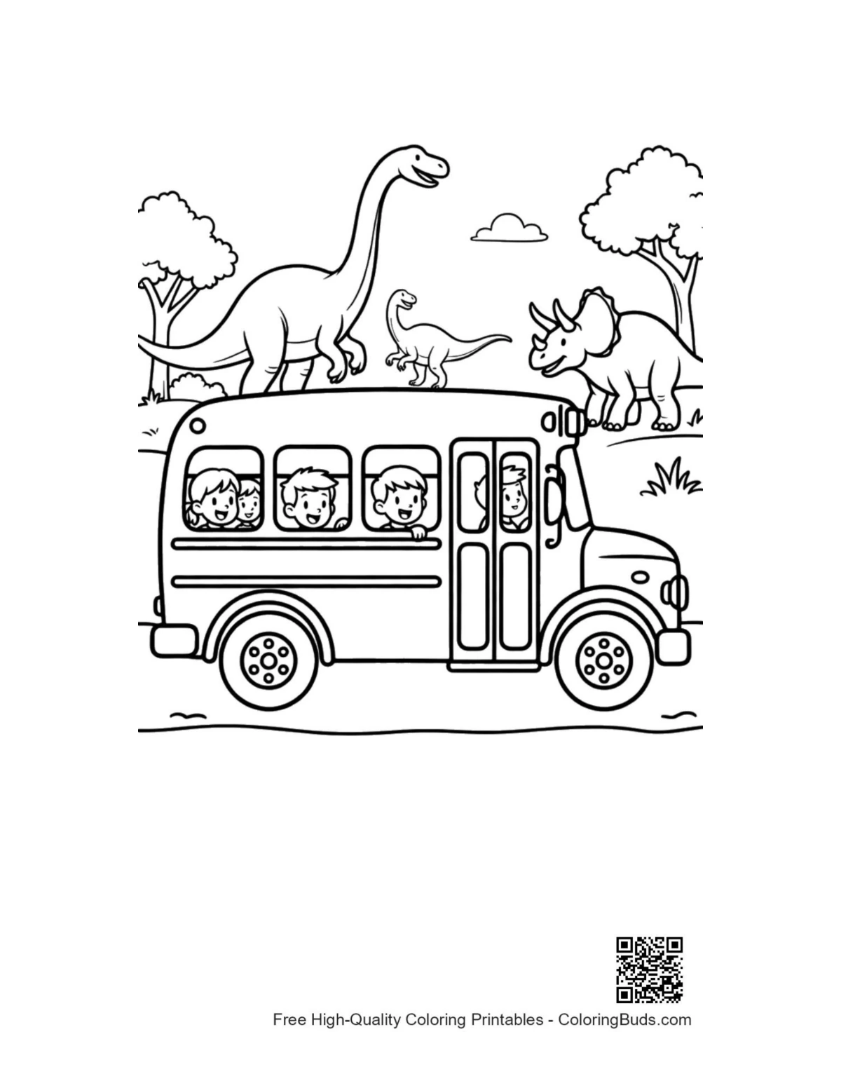 Yellow bus dinosaur coloring prehistoric land long necks