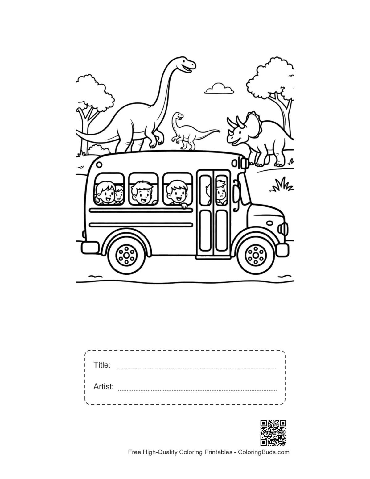 Dinosaur bus printable with title artist box long necks