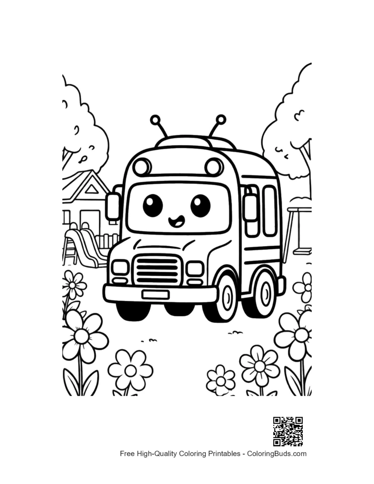 Yellow bus coloring page printable download