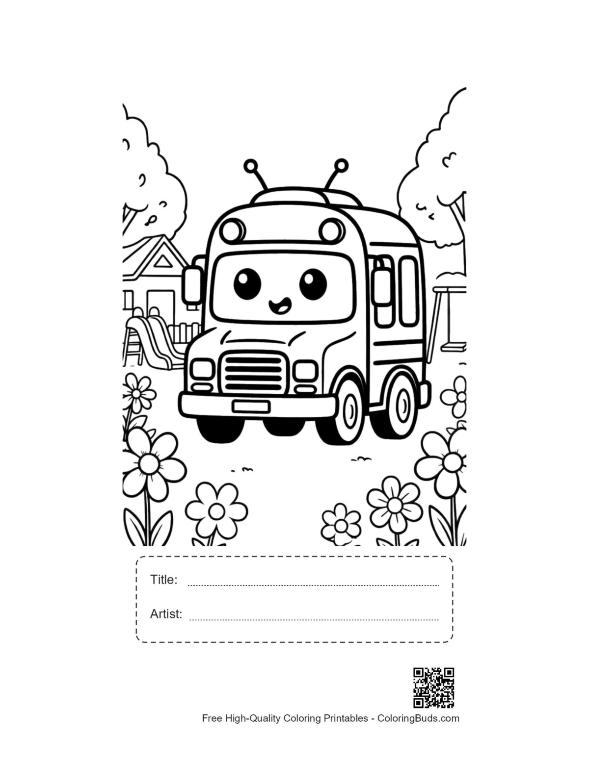 Yellow bus printable with title artist box