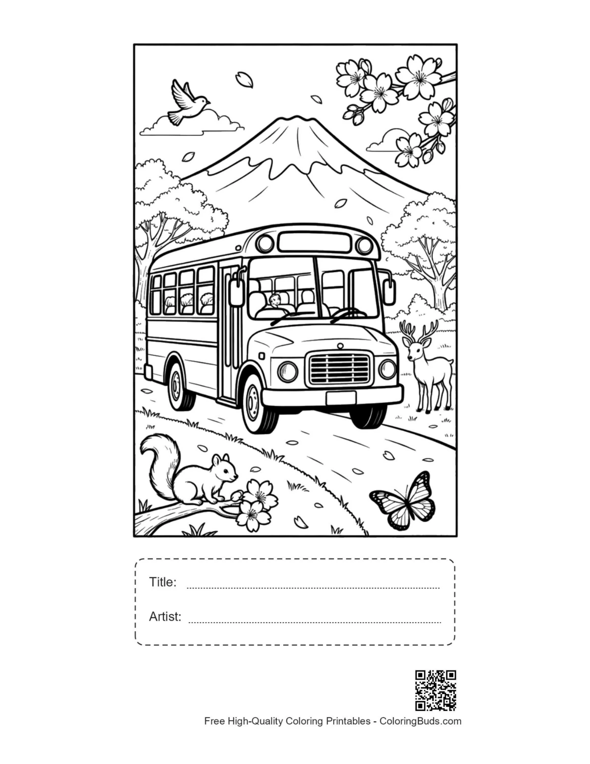 Yellow bus printable with title artist box