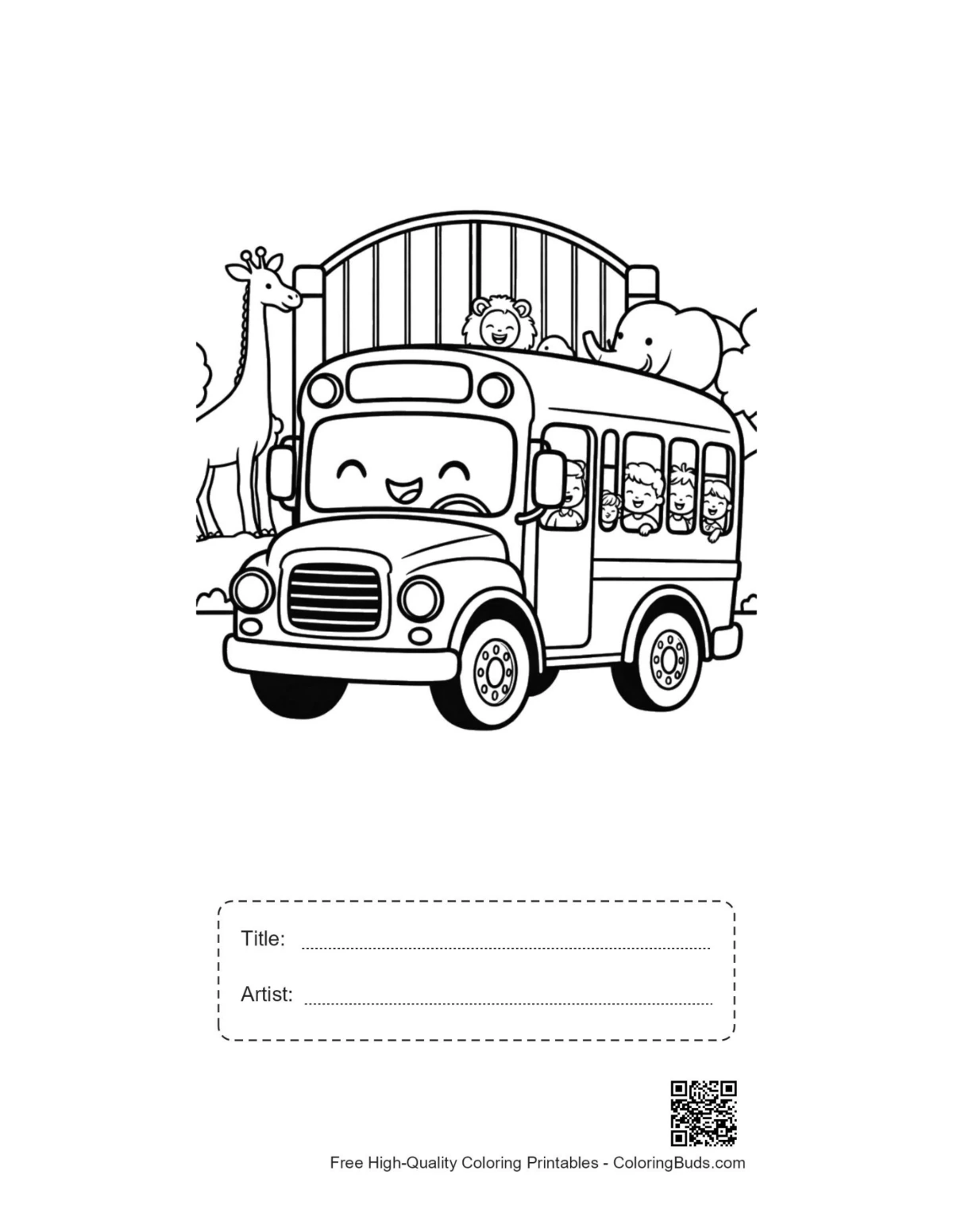 Yellow bus printable with title and artist box