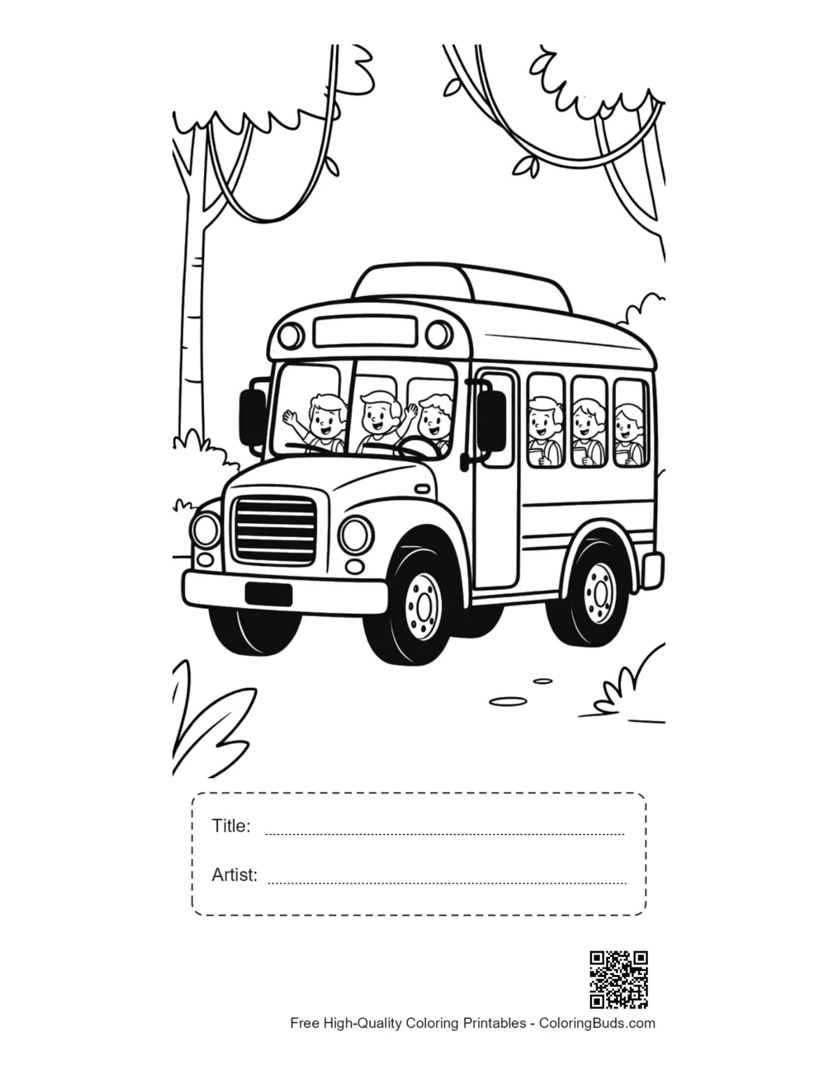 Yellow bus rainforest printable with title box