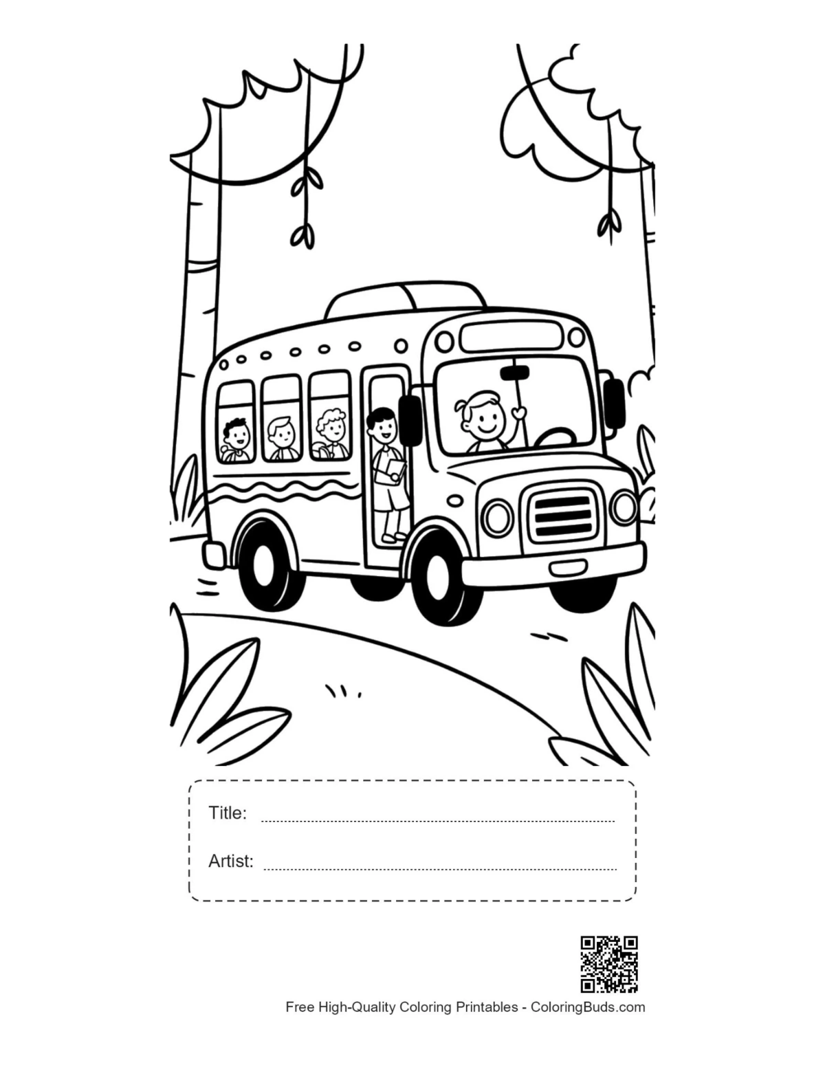 Safari yellow bus printable with title artist box