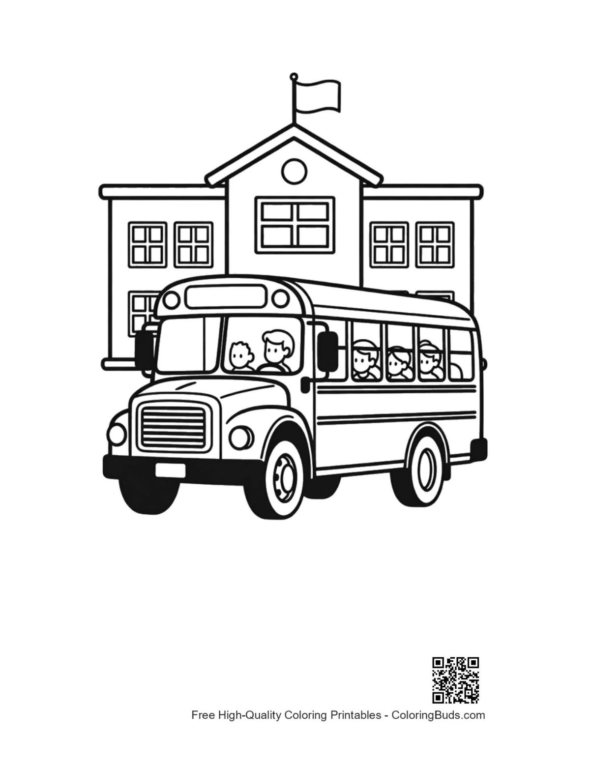 Yellow school bus arriving at elementary school printable