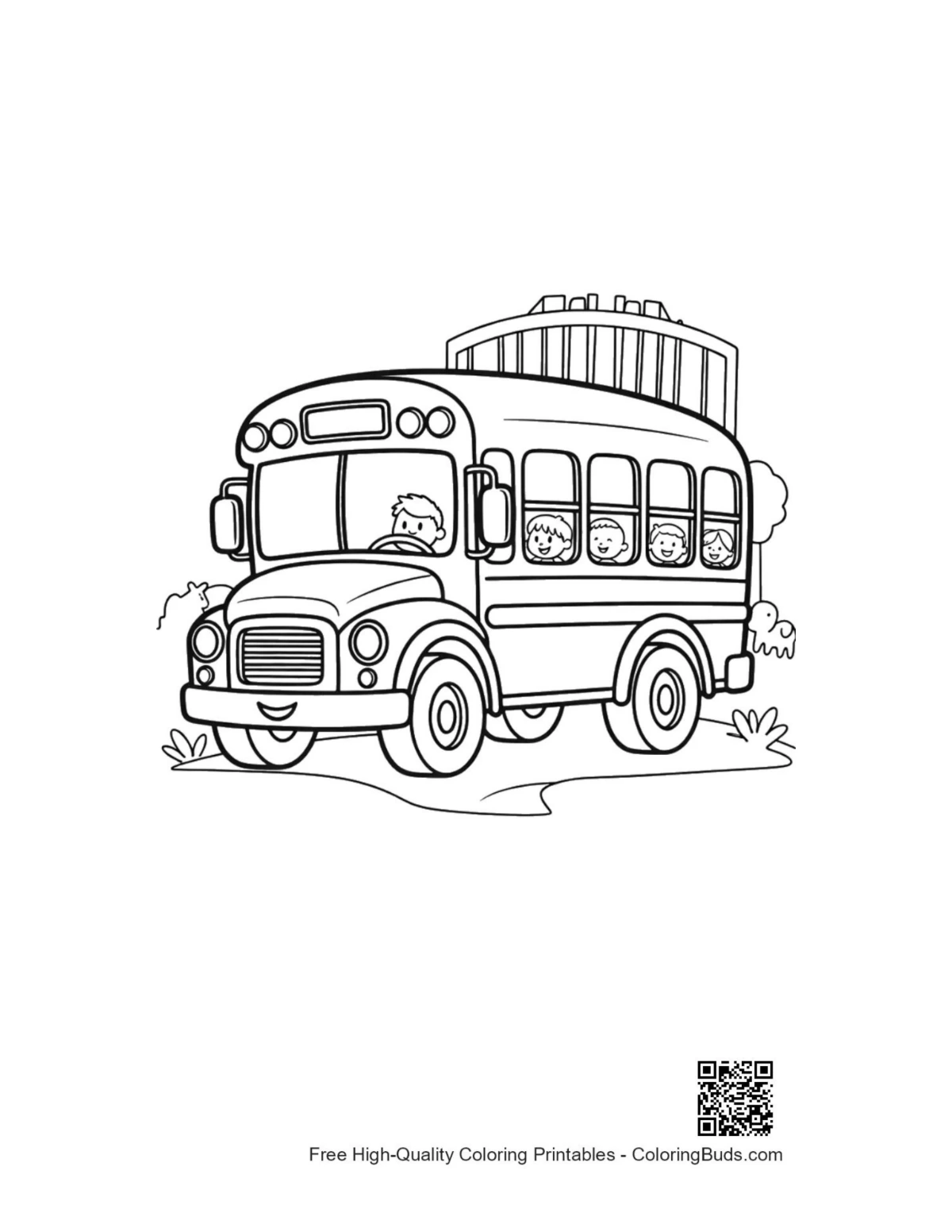 Yellow school bus passing main gate sunny day printable