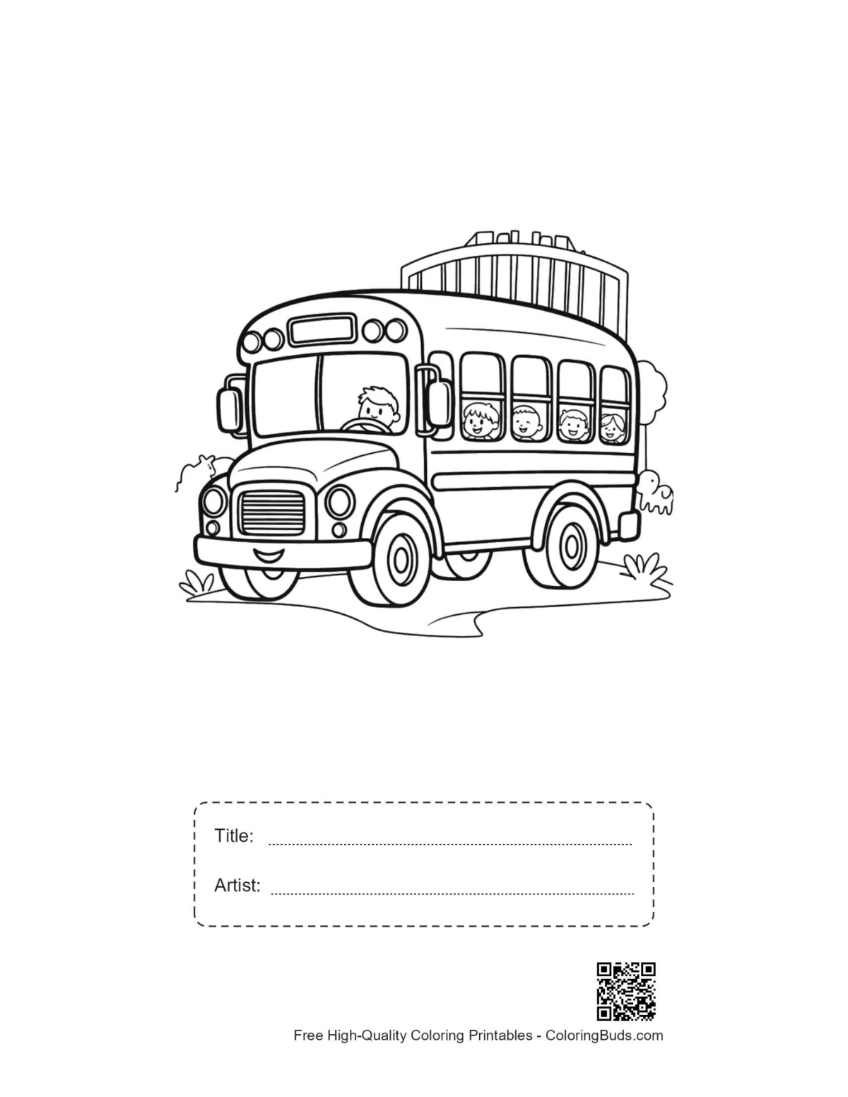 Yellow bus printable with title artist box main gate