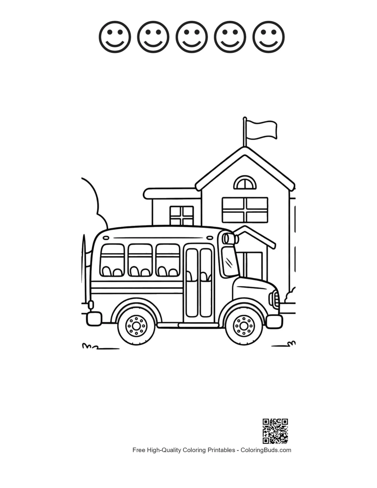 Yellow bus 5 happy face outline flag pole