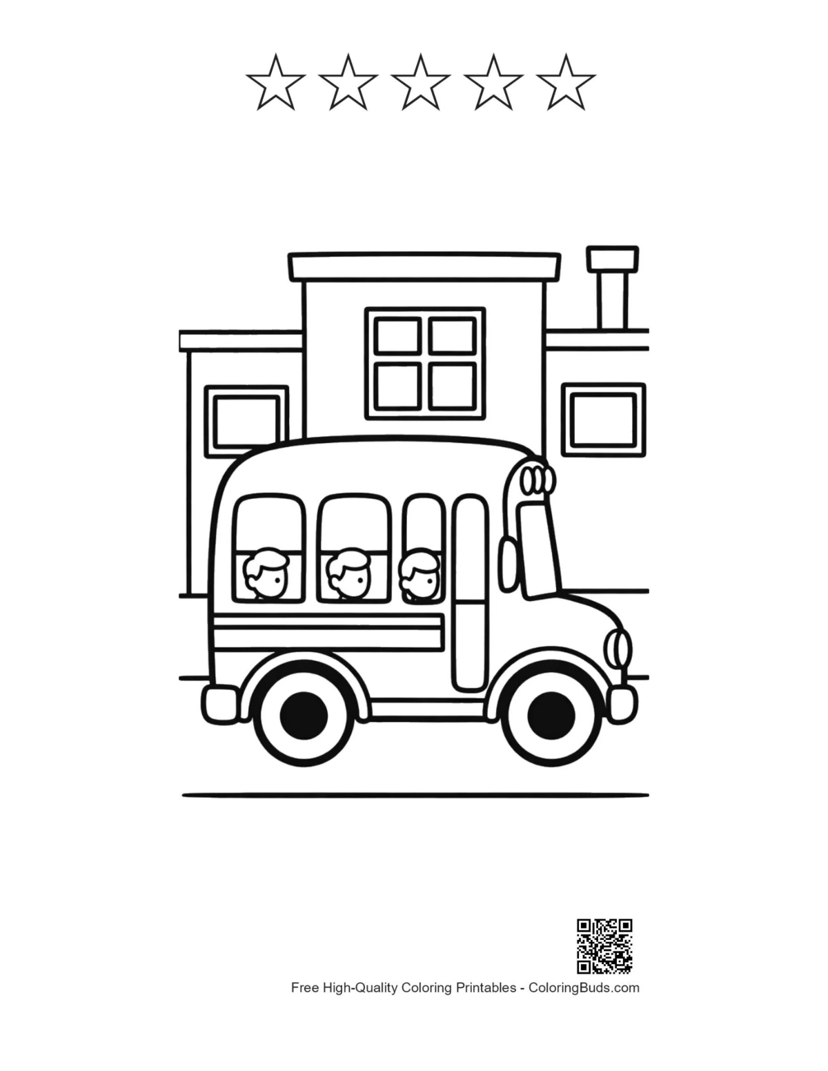 Yellow bus with 5 stars outline printable