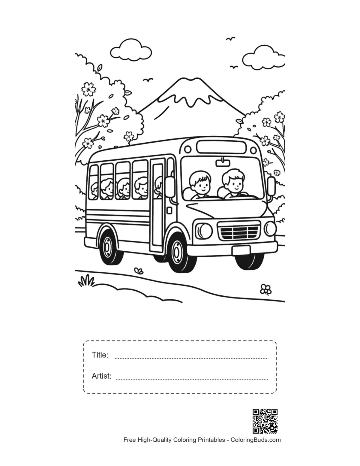 Yellow bus mountain valley printable with title box