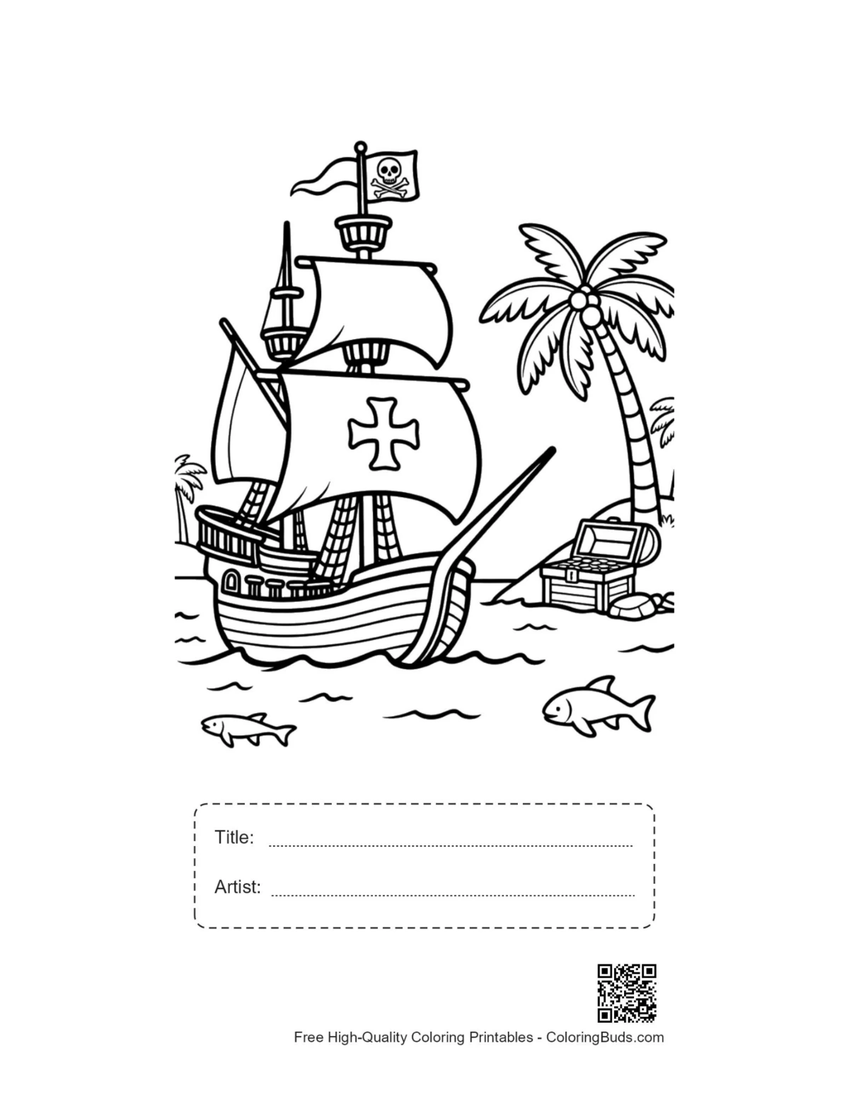 Pirate ship treasure printable with title artist box