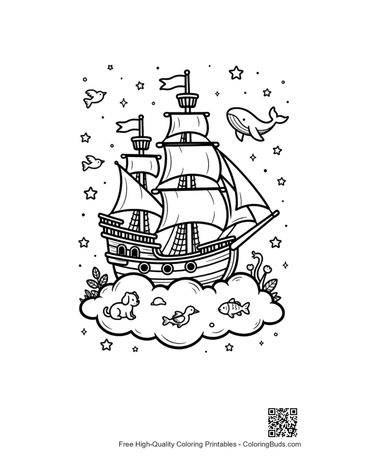 Cosmic pirate ship coloring page printable