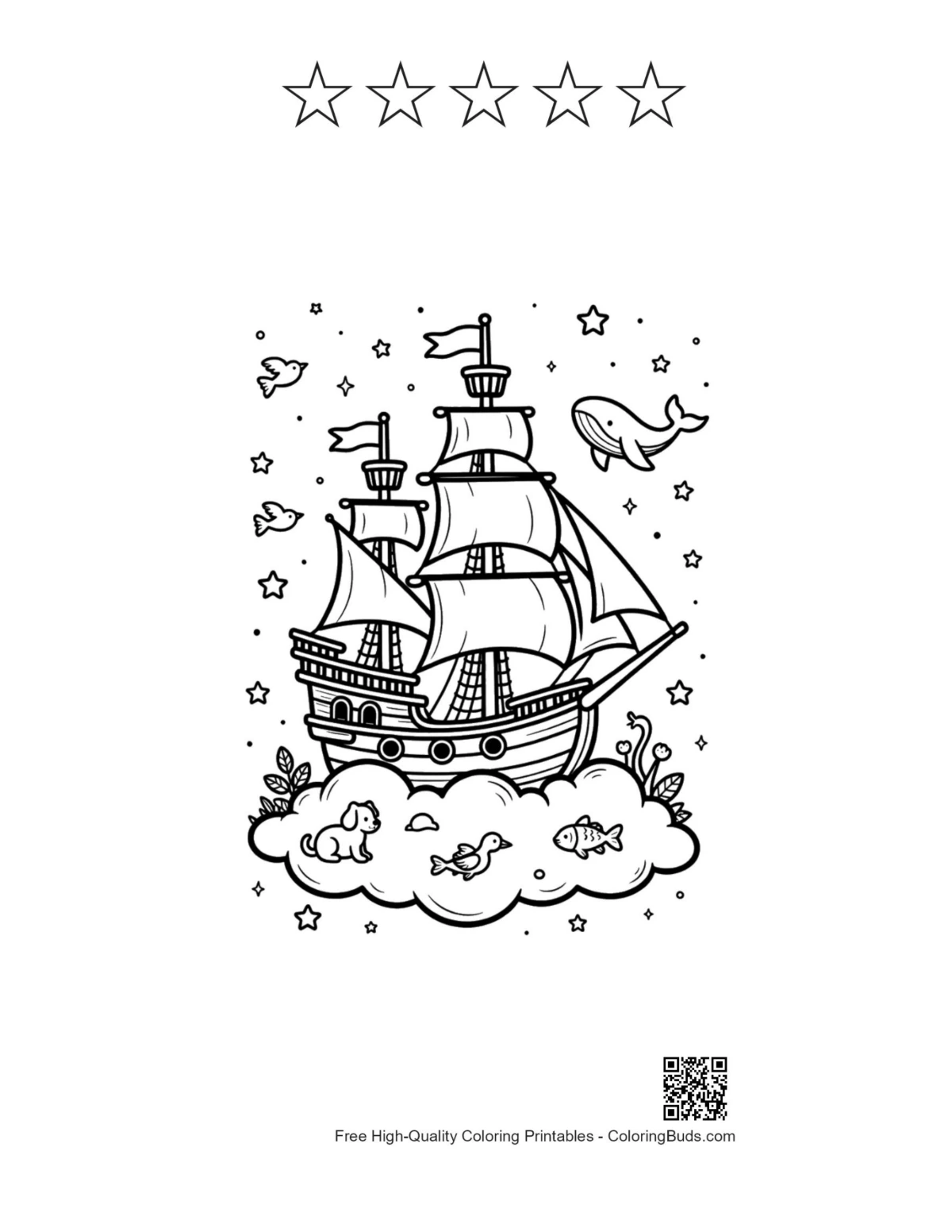 Cosmic pirate with 5 star outlines printable