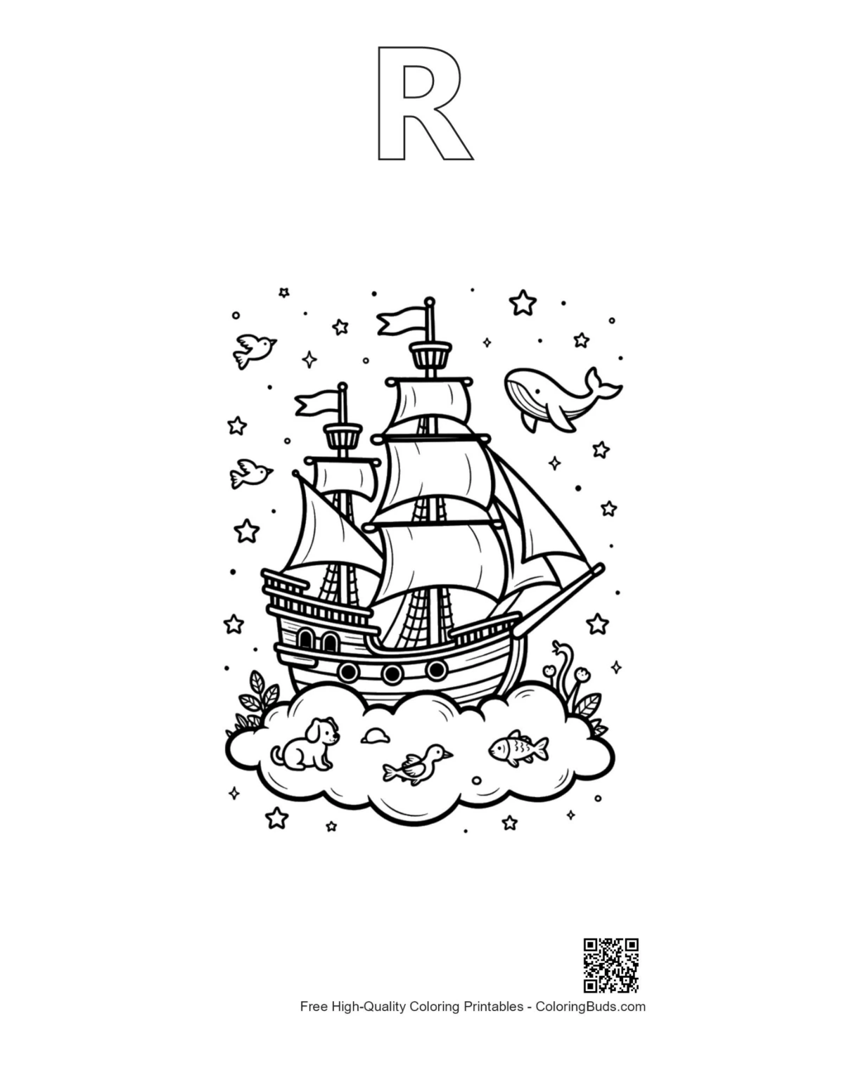 Cosmic pirate outline alphabet R printable