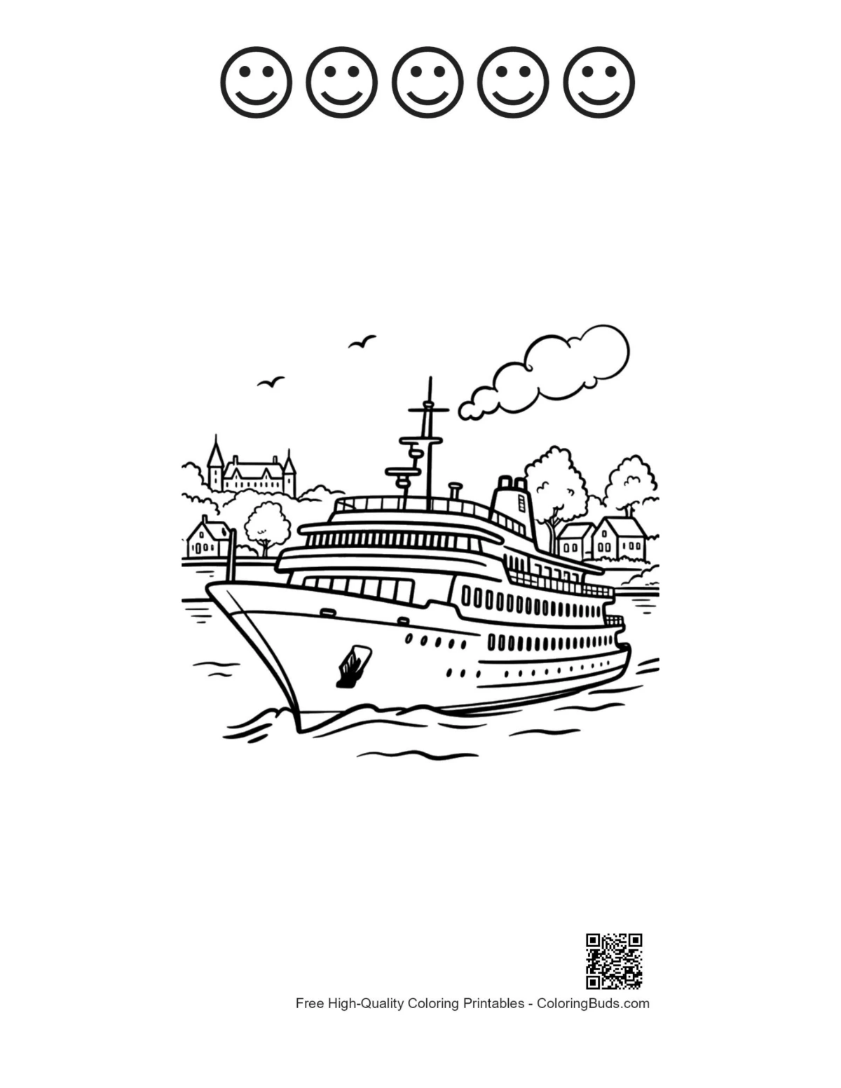 Cruise ship with 5 happy faces outline