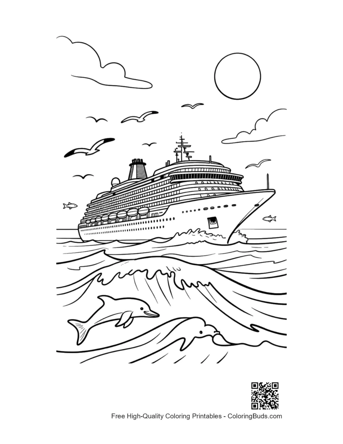 Cute cruise ship printable coloring page