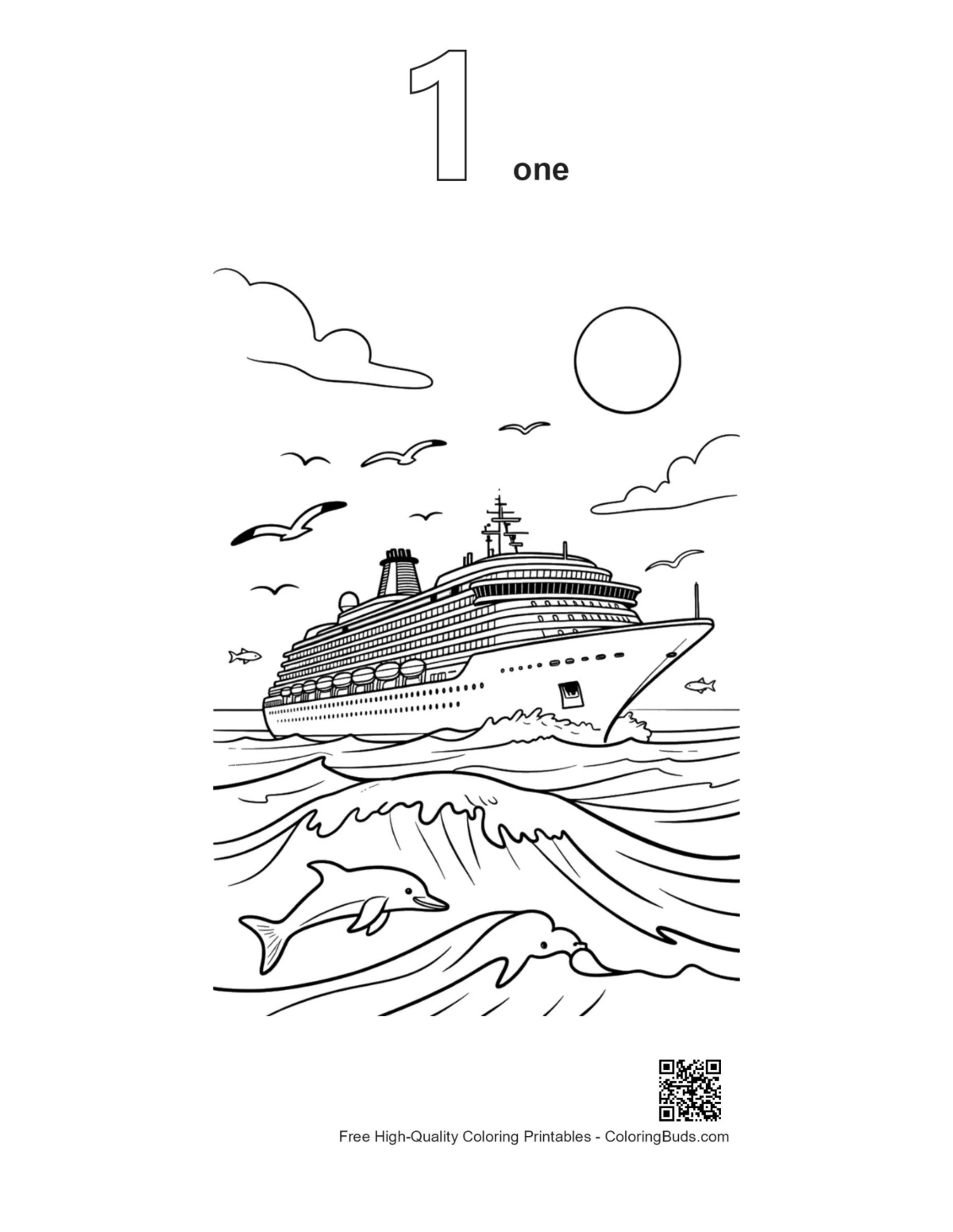 Cute cruise ship outline number 1 printable