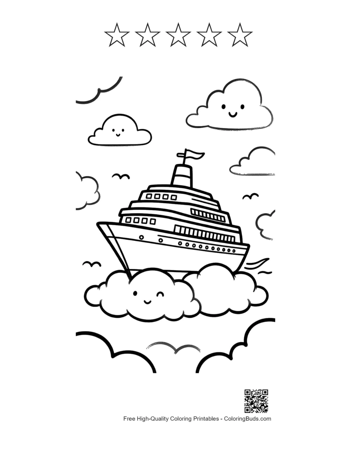 Cute cruise ship printable with 5 stars outline