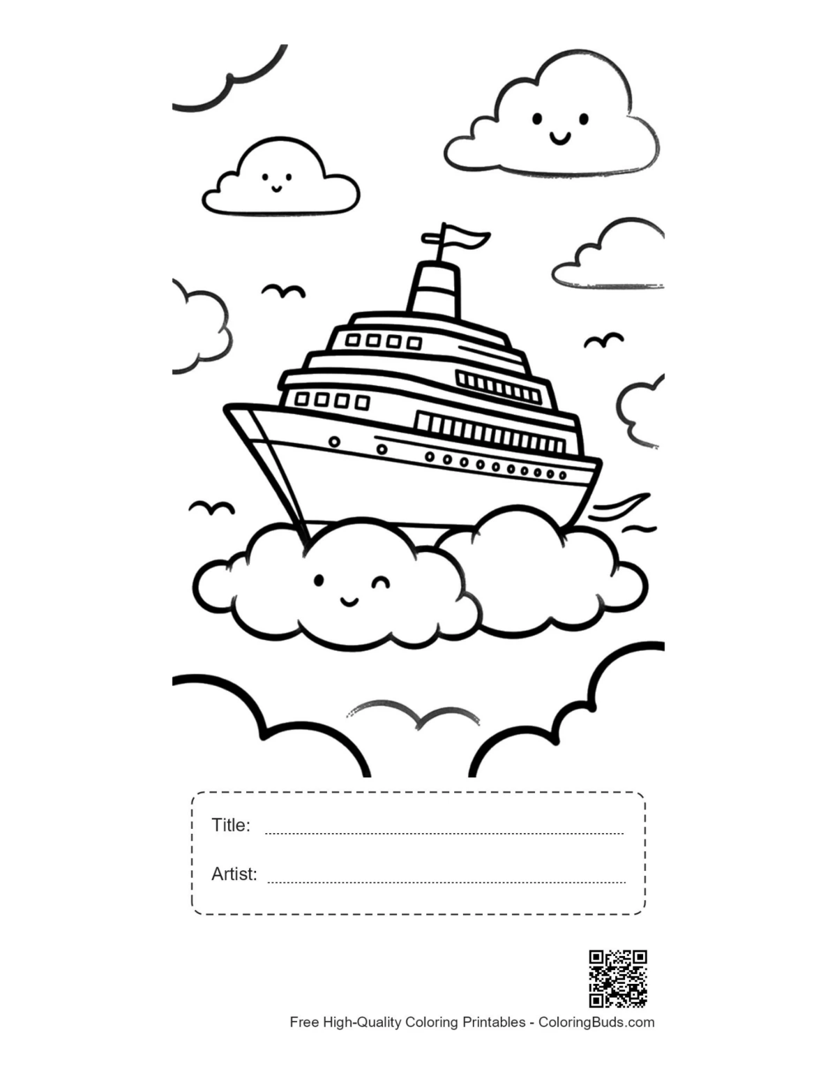 Cute cruise ship printable with title artist box