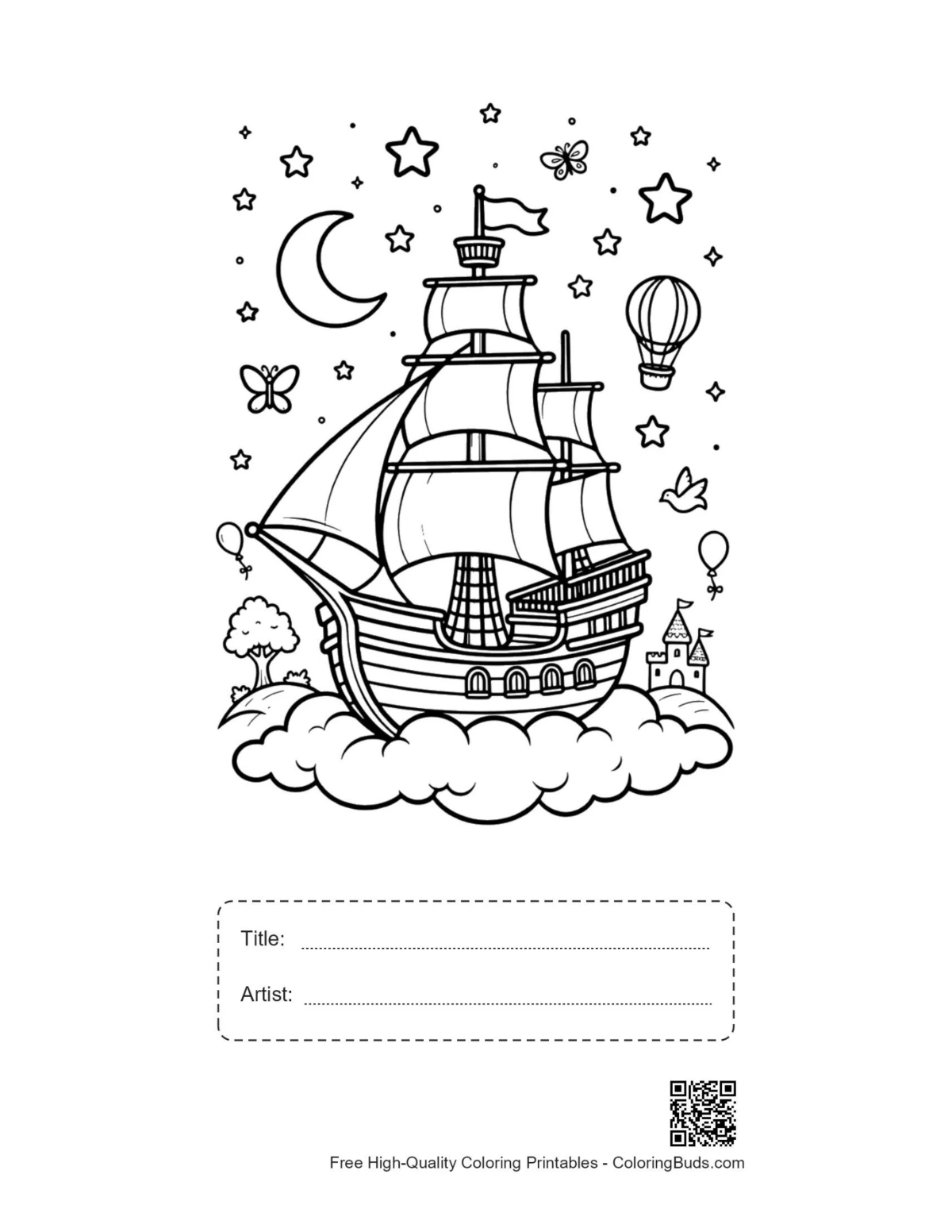 Dreamy pirate ship printable with title box
