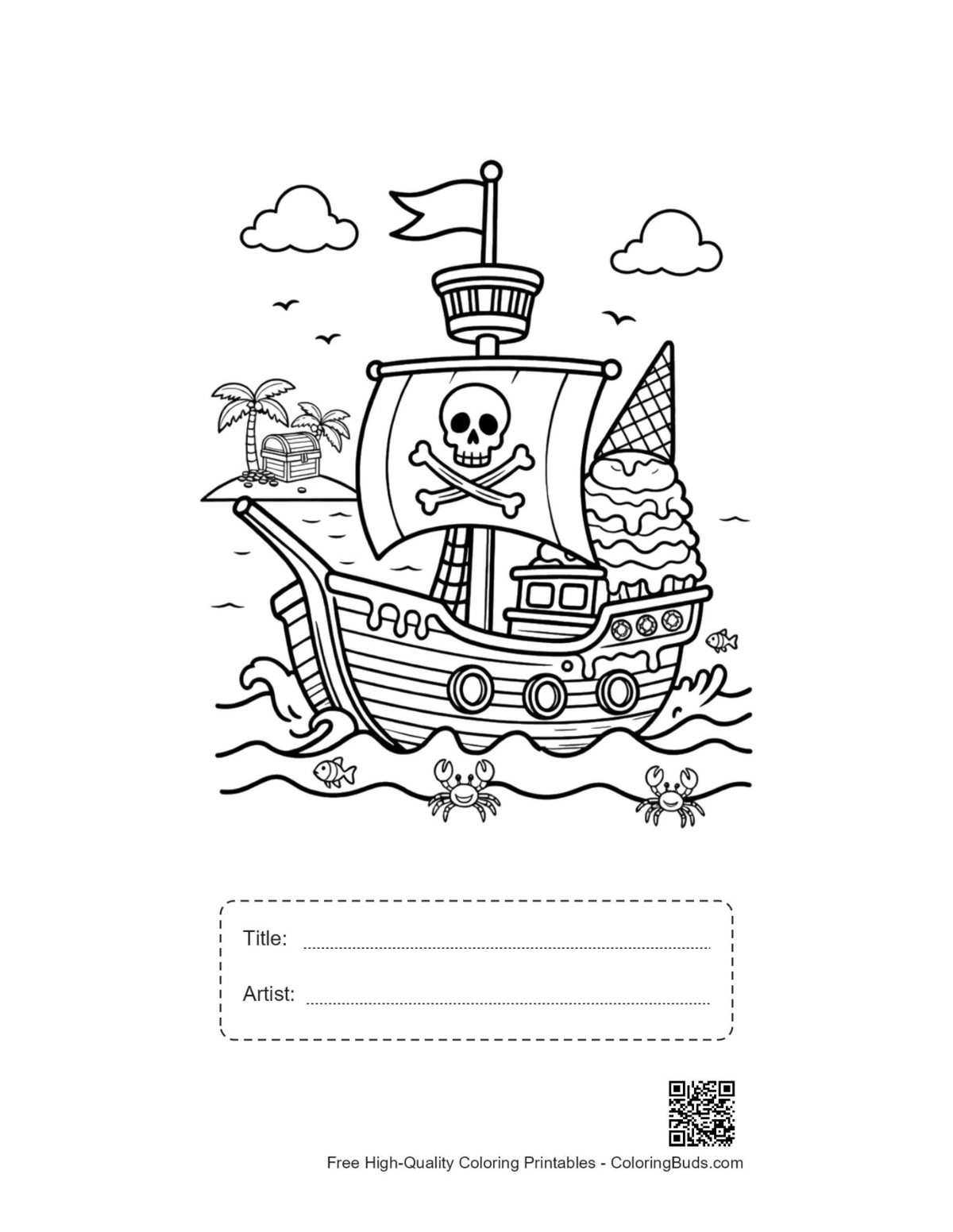Easy pirate ship printable with title artist box