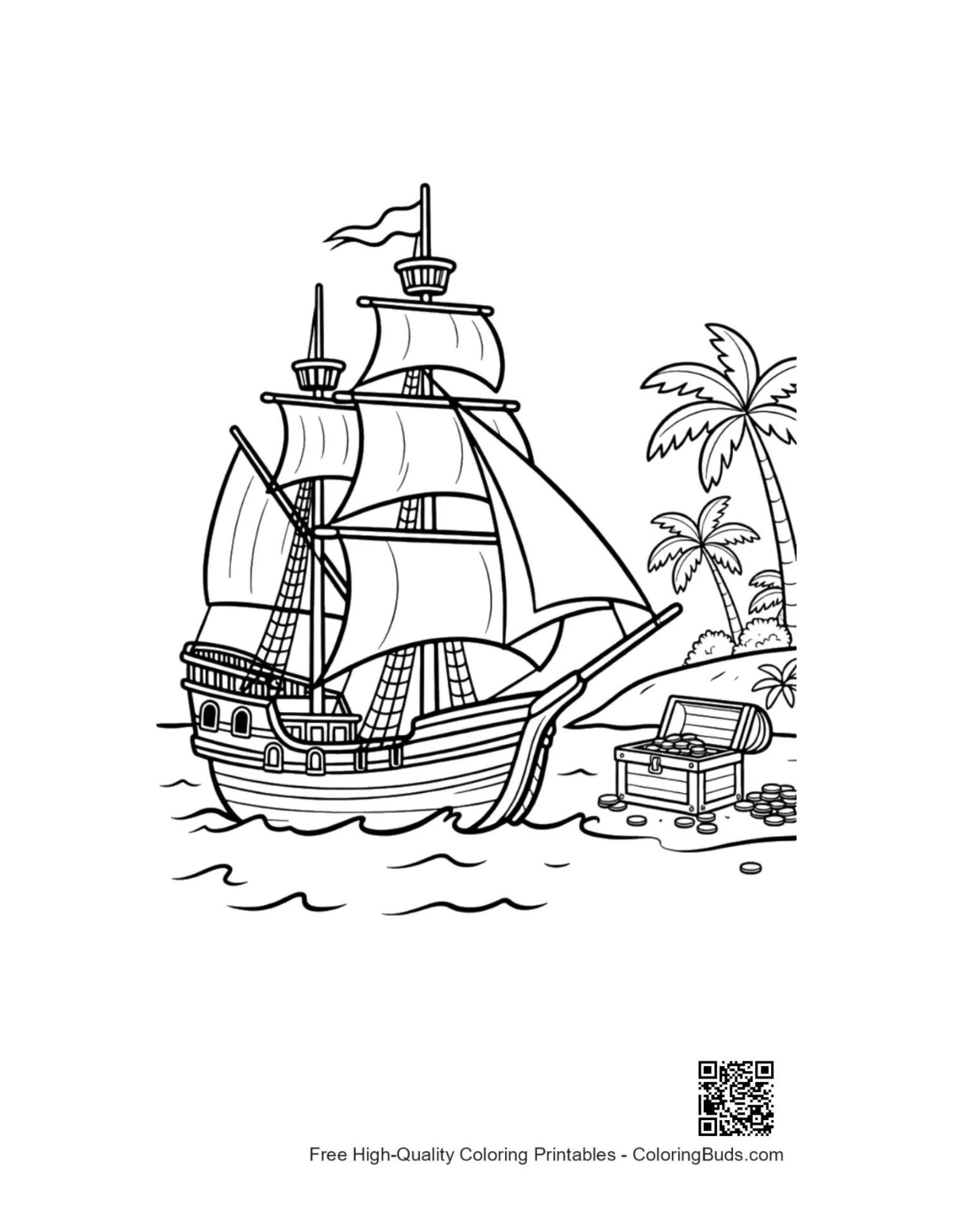 Easy pirate ship printable coloring page