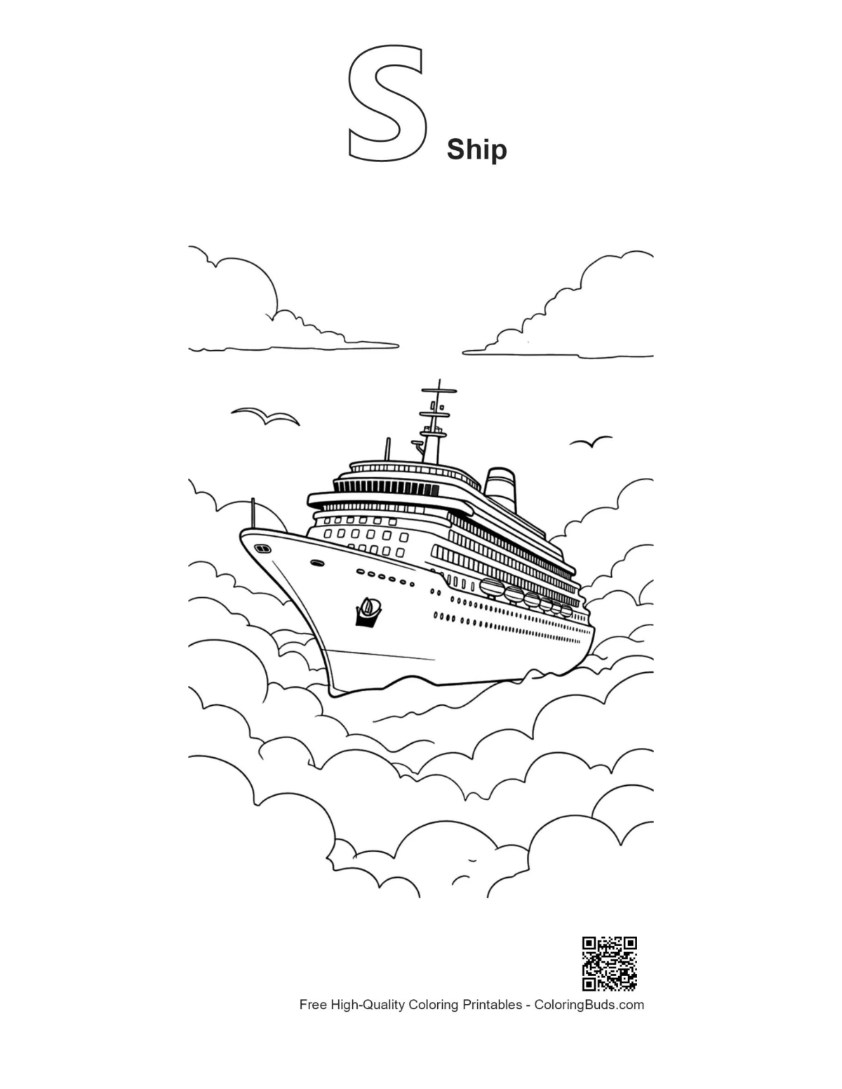 Fantasy sky cruise outline with alphabet S ship