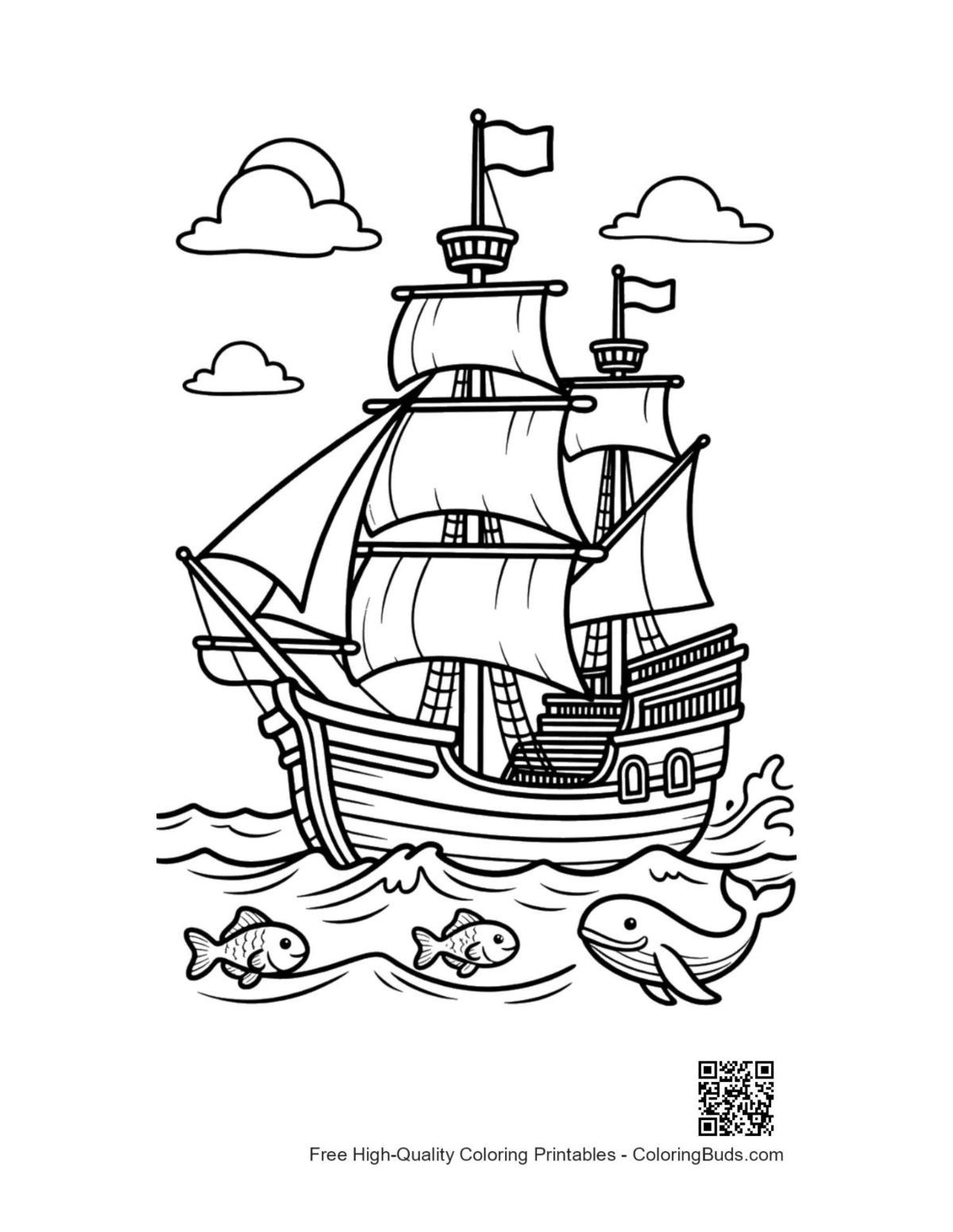 Free printable pirate ship coloring sheet