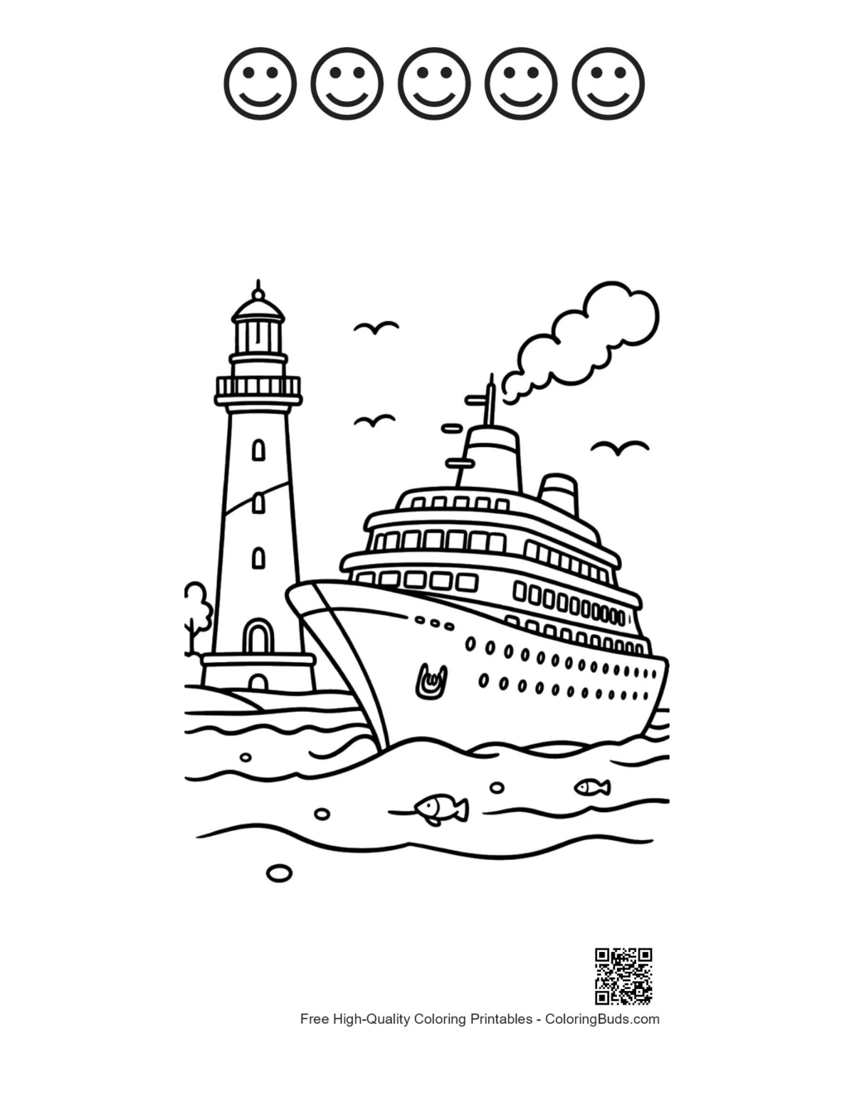 Cruise ship docking printable with happy faces outlines