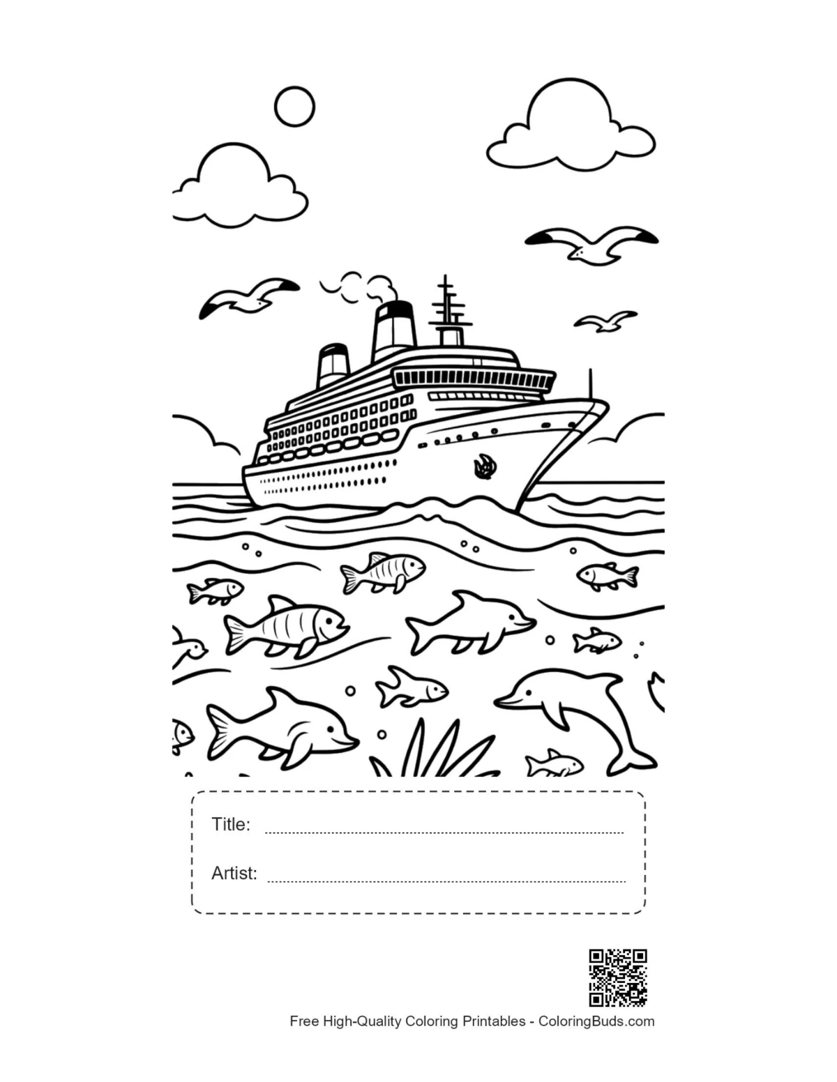 Holiday cruise ship sea life printable with title box