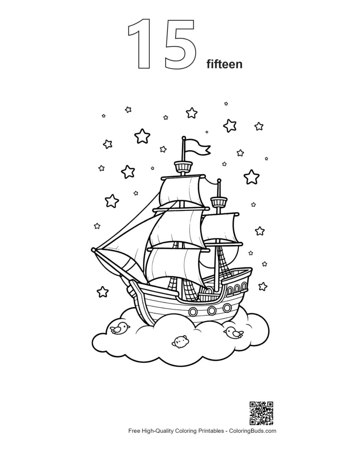Starry night pirate ship outline #15 coloring sheet