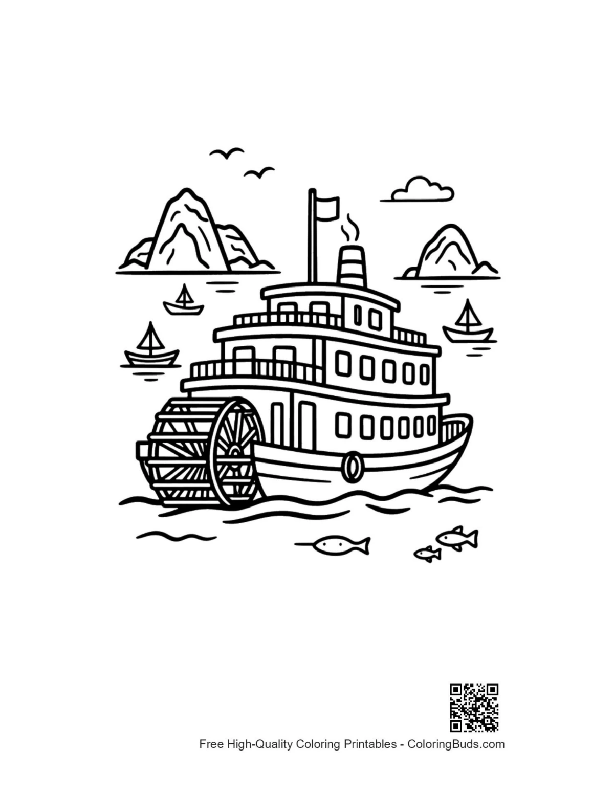 Multi deck cruise liner near cliffs coloring printable