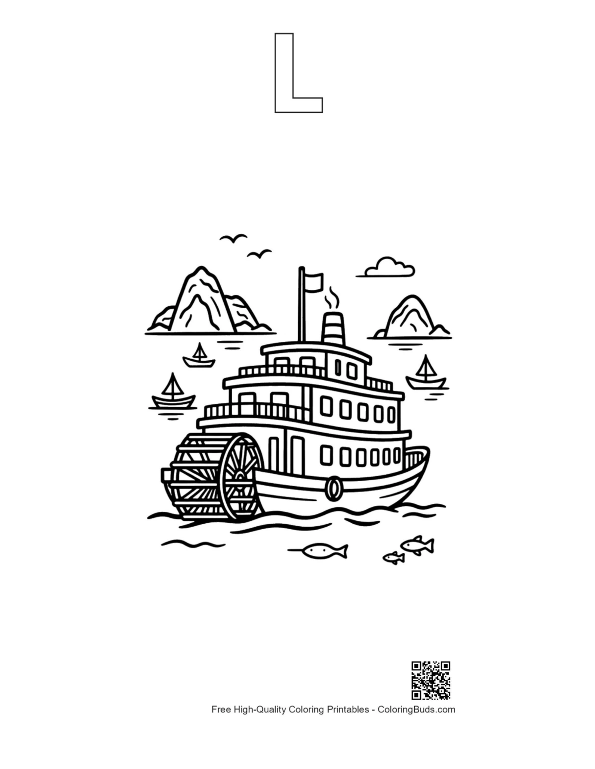 Cruise liner outline with alphabet L printable