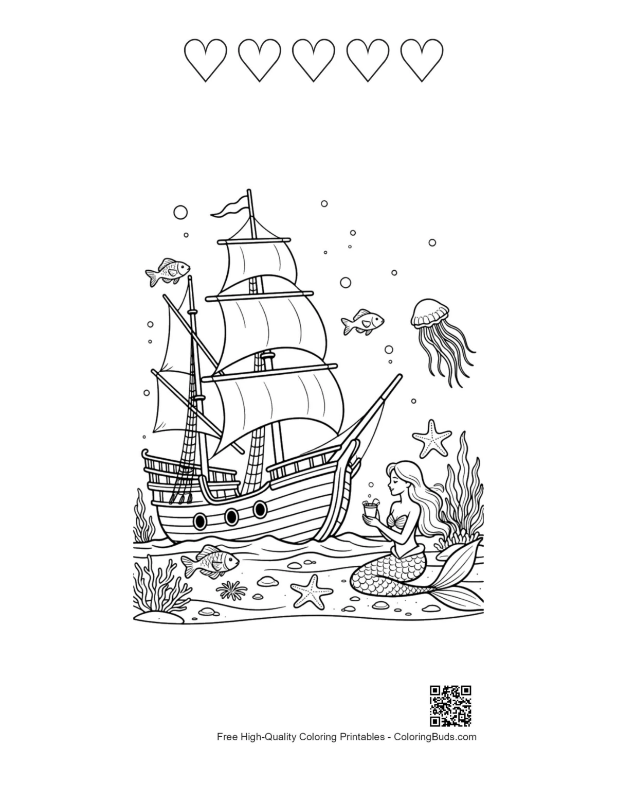 Pirate ship adventure printable heart outlines